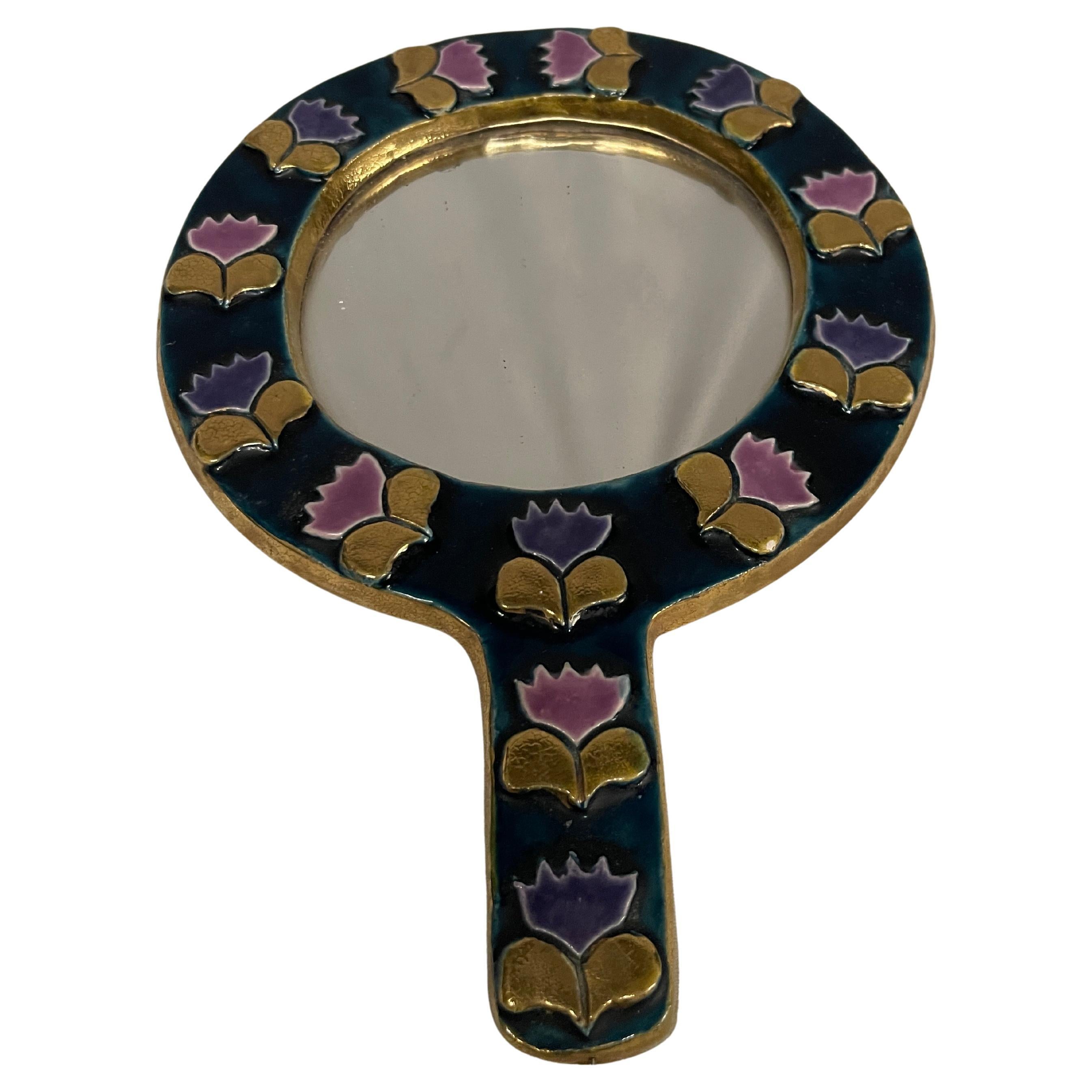 1970's Ceramic wall mirror by Mithé Espelt