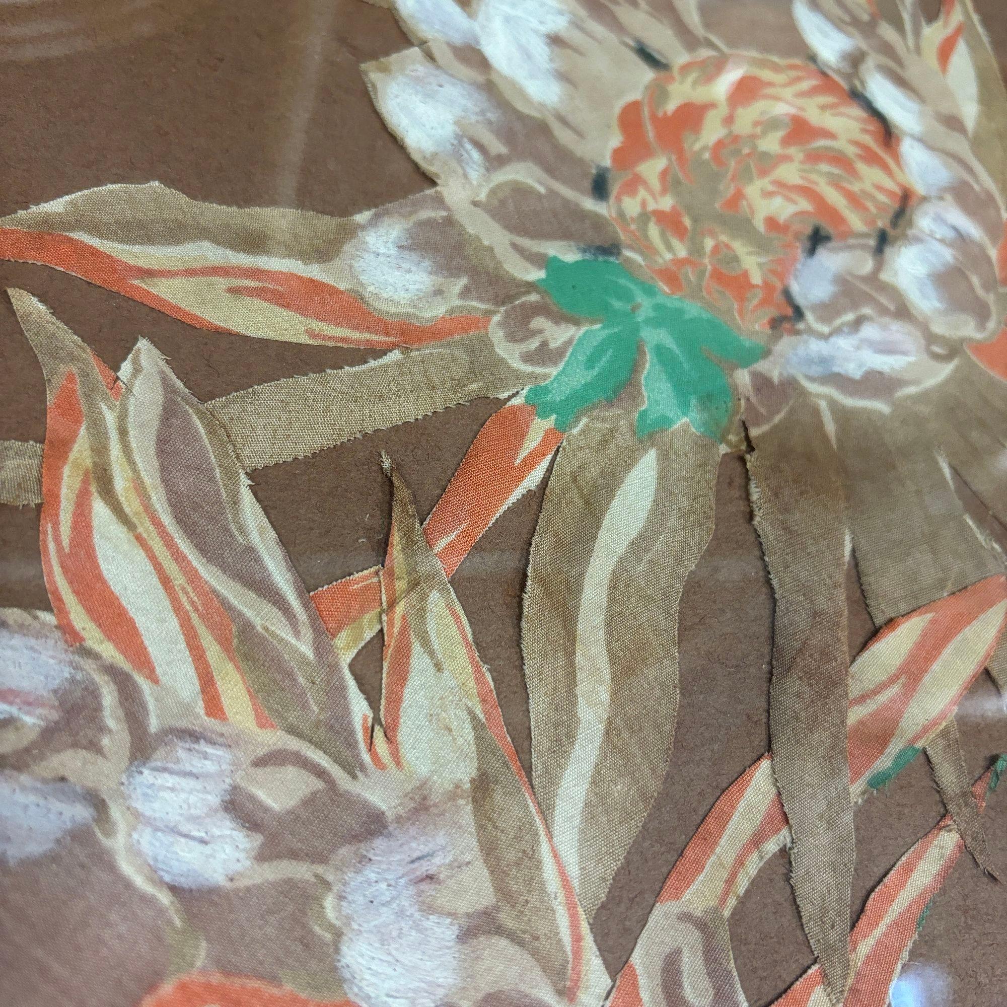 Modern 1970s Cereus Flower Fabric Art Painting Framed, Unisgned For Sale