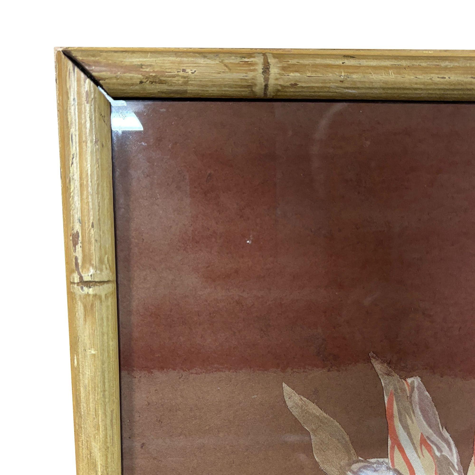 1970s Cereus Flower Fabric Art Painting Framed, Unisgned In Excellent Condition For Sale In Van Nuys, CA