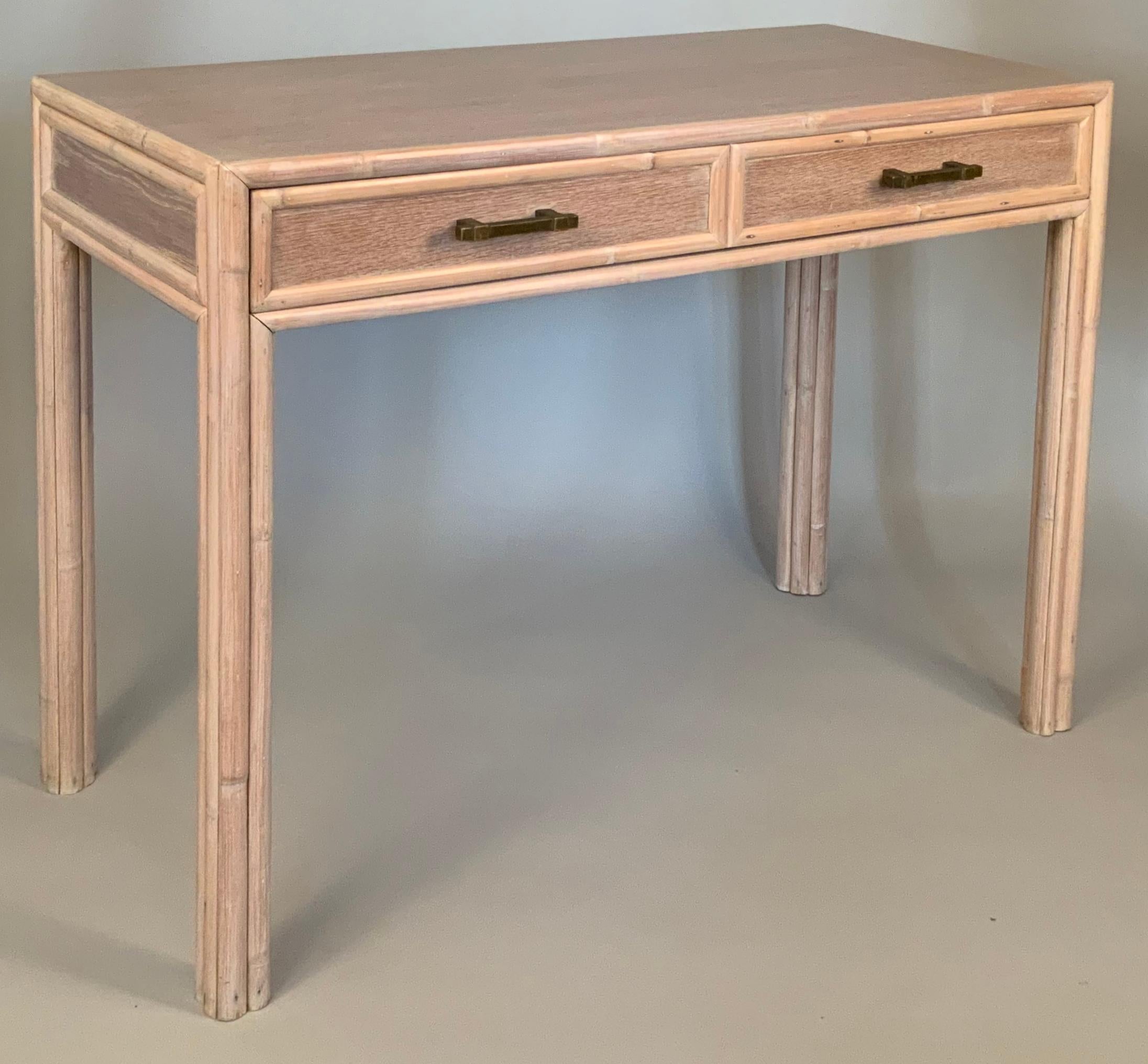 1970s Cerused Oak and Rattan Writing Desk by McGuire In Good Condition In Hudson, NY