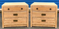 1970s Cerused Pine Campaign Style Chests / Side Tables by Henry Link, Pair