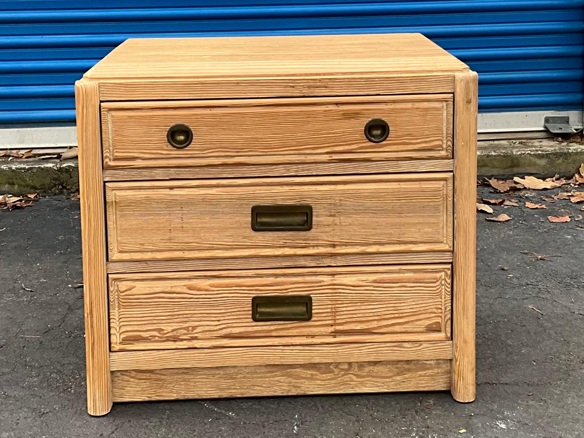  1970s Cerused Pine Campaign Style Chests / Side Tables by Henry Link, Pair In Good Condition In Kennesaw, GA