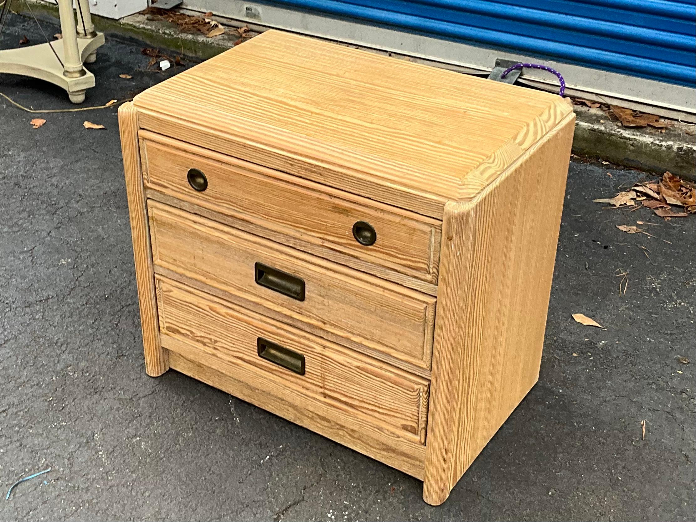 20th Century  1970s Cerused Pine Campaign Style Chests / Side Tables by Henry Link, Pair