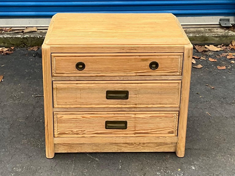 1970s Cerused Pine Campaign Style Chests / Side Tables by Henry Link