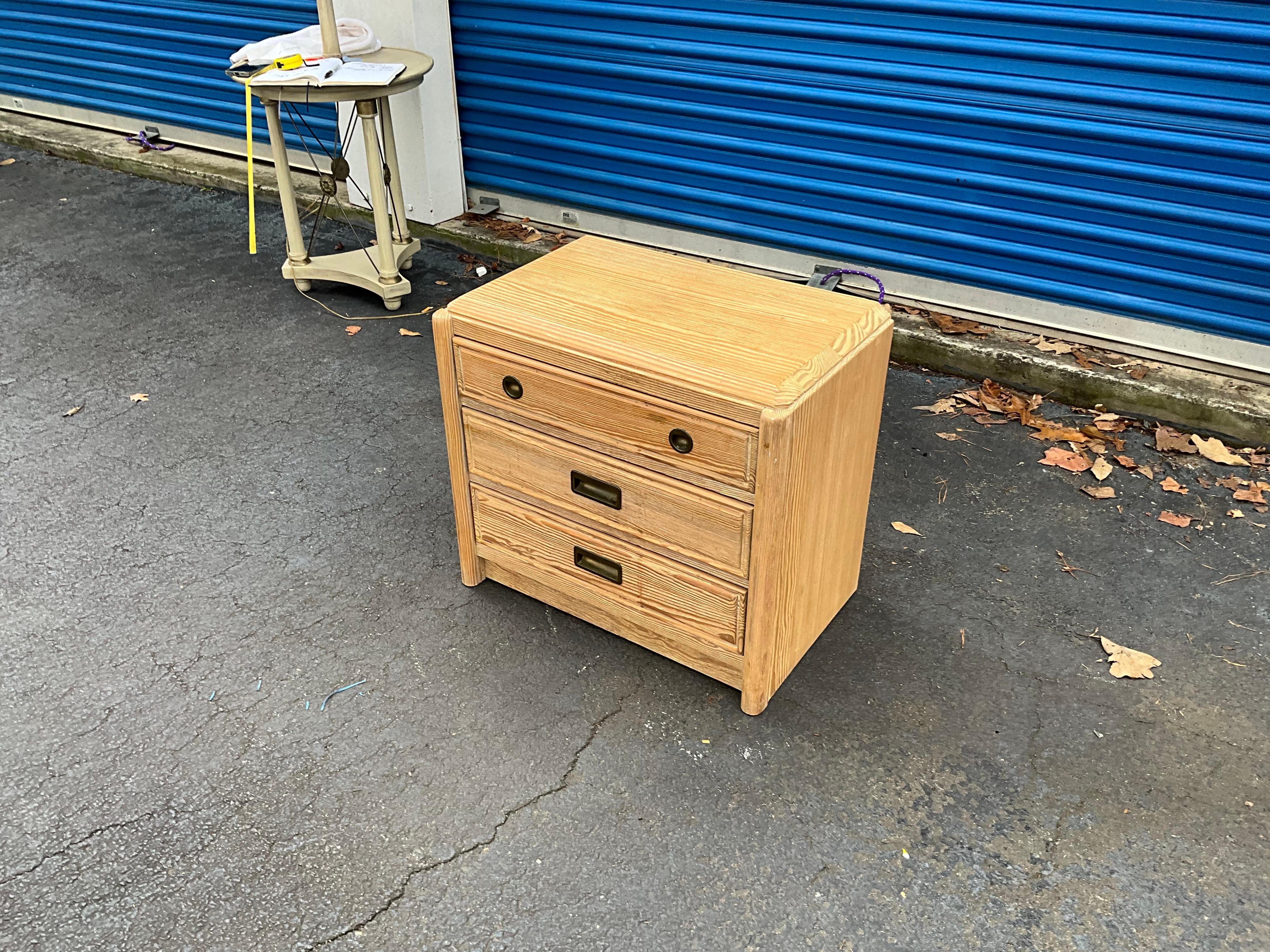  1970s Cerused Pine Campaign Style Chests / Side Tables by Henry Link, Pair 1