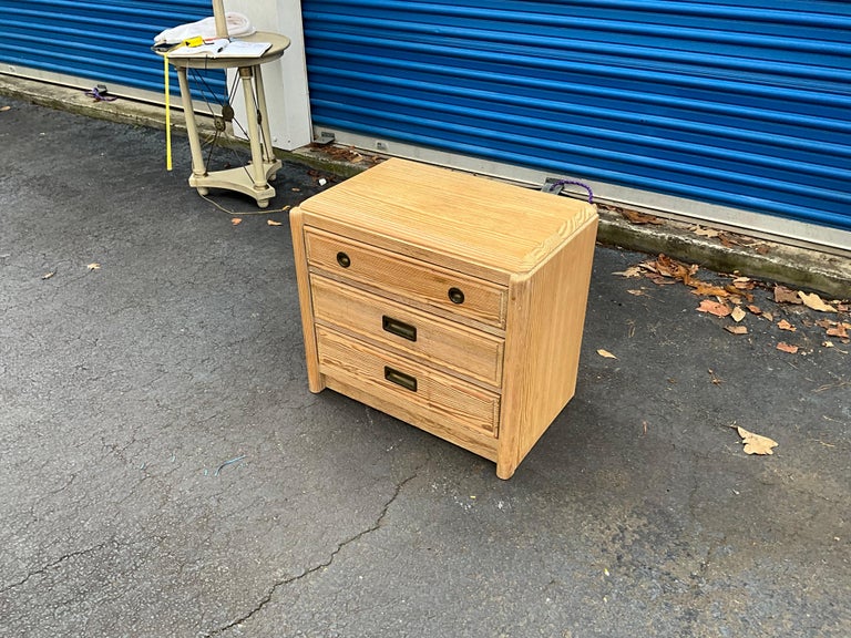 1970s Cerused Pine Campaign Style Chests / Side Tables by Henry Link
