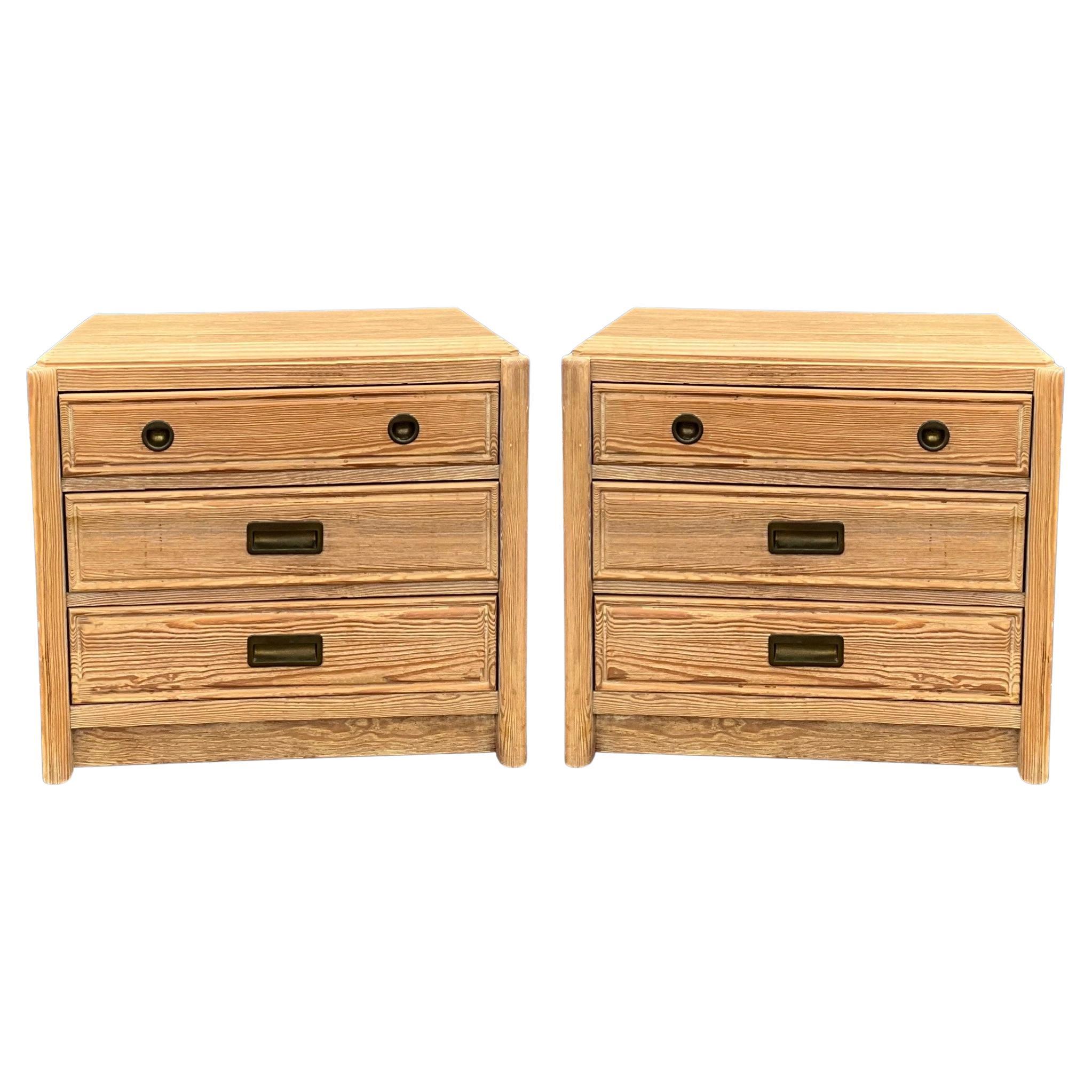  1970s Cerused Pine Campaign Style Chests / Side Tables by Henry Link, Pair