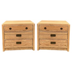  1970s Cerused Pine Campaign Style Chests / Side Tables By Henry Link - Pair
