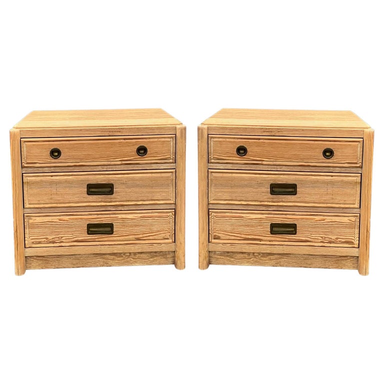 1970s Cerused Pine Campaign Style Chests / Side Tables by Henry Link