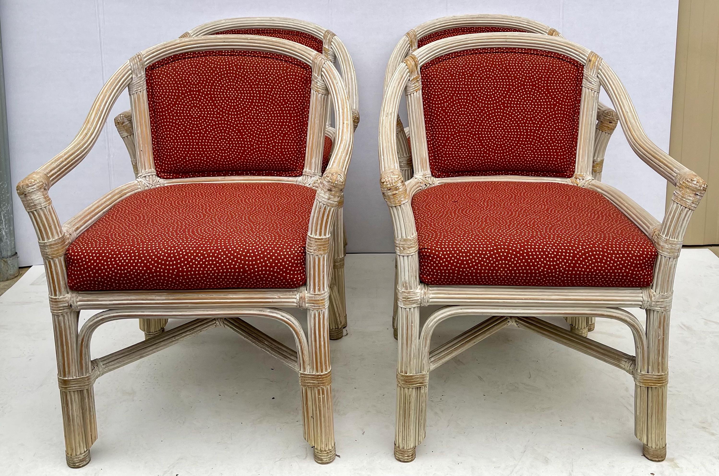 Bohemian 1970s Cerused Reeded Pencil Bamboo Chairs By Henry Link - S/4