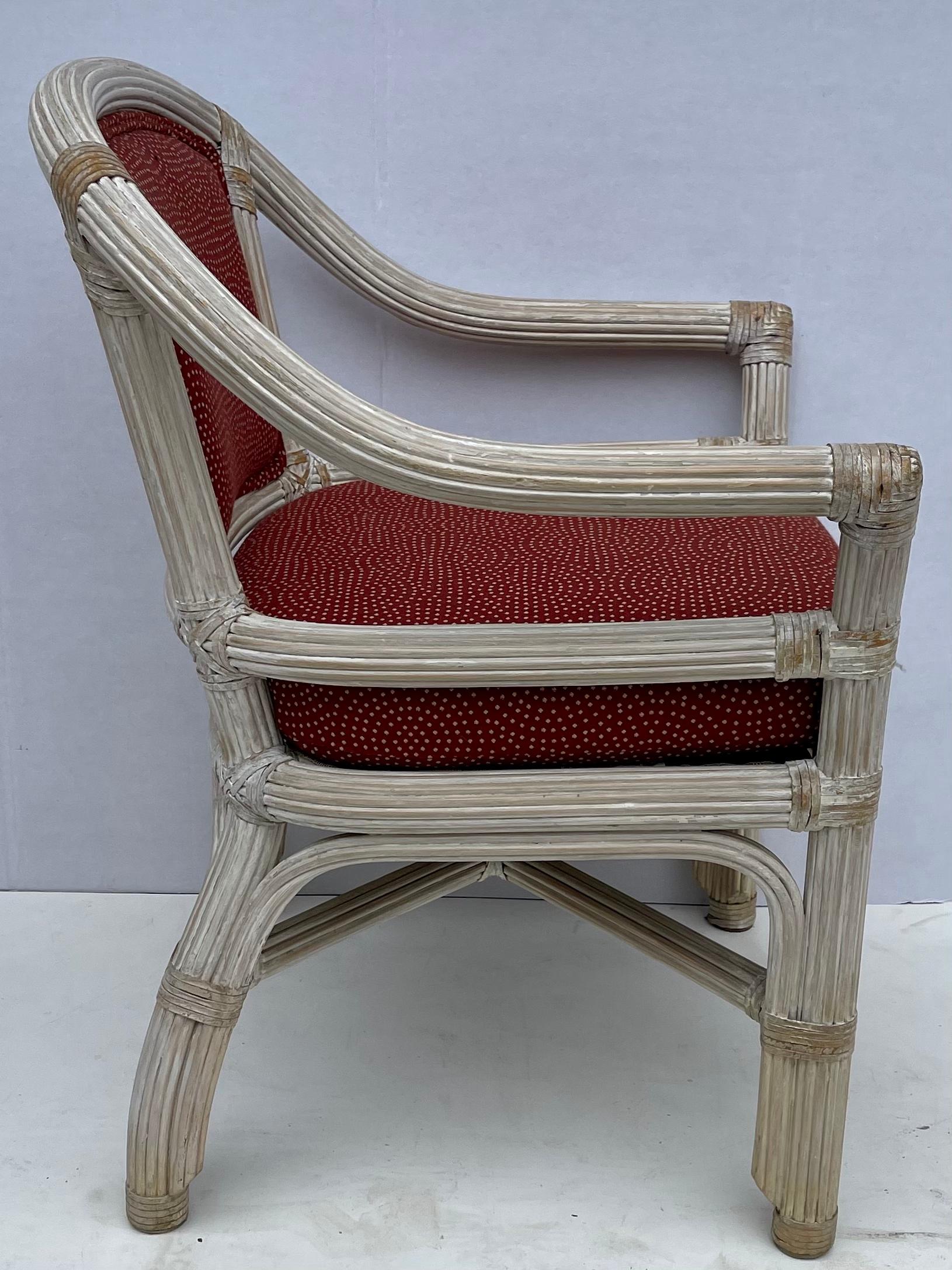 20th Century 1970s Cerused Reeded Pencil Bamboo Chairs By Henry Link - S/4 For Sale