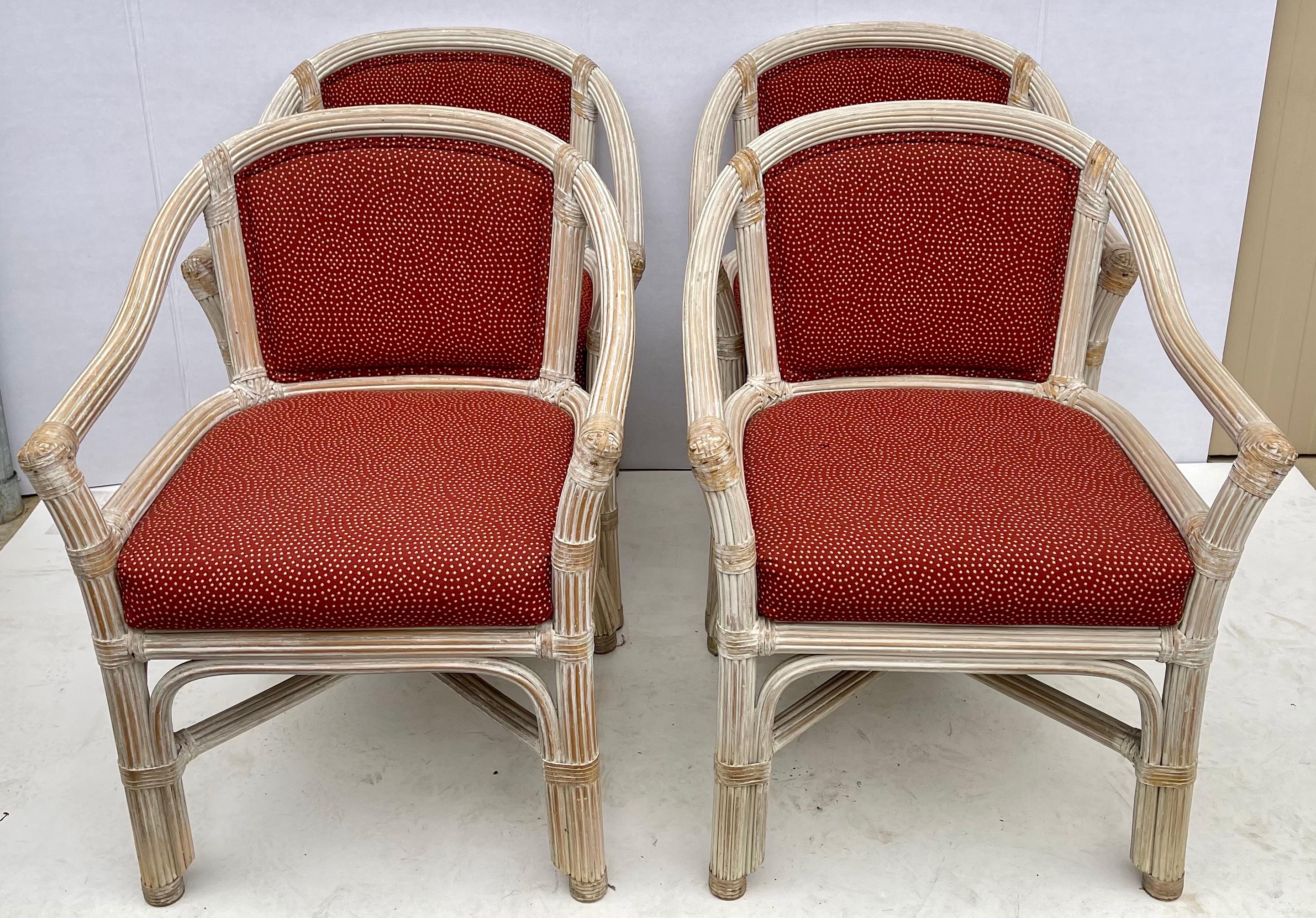 1970s Cerused Reeded Pencil Bamboo Chairs By Henry Link - S/4 For Sale 1