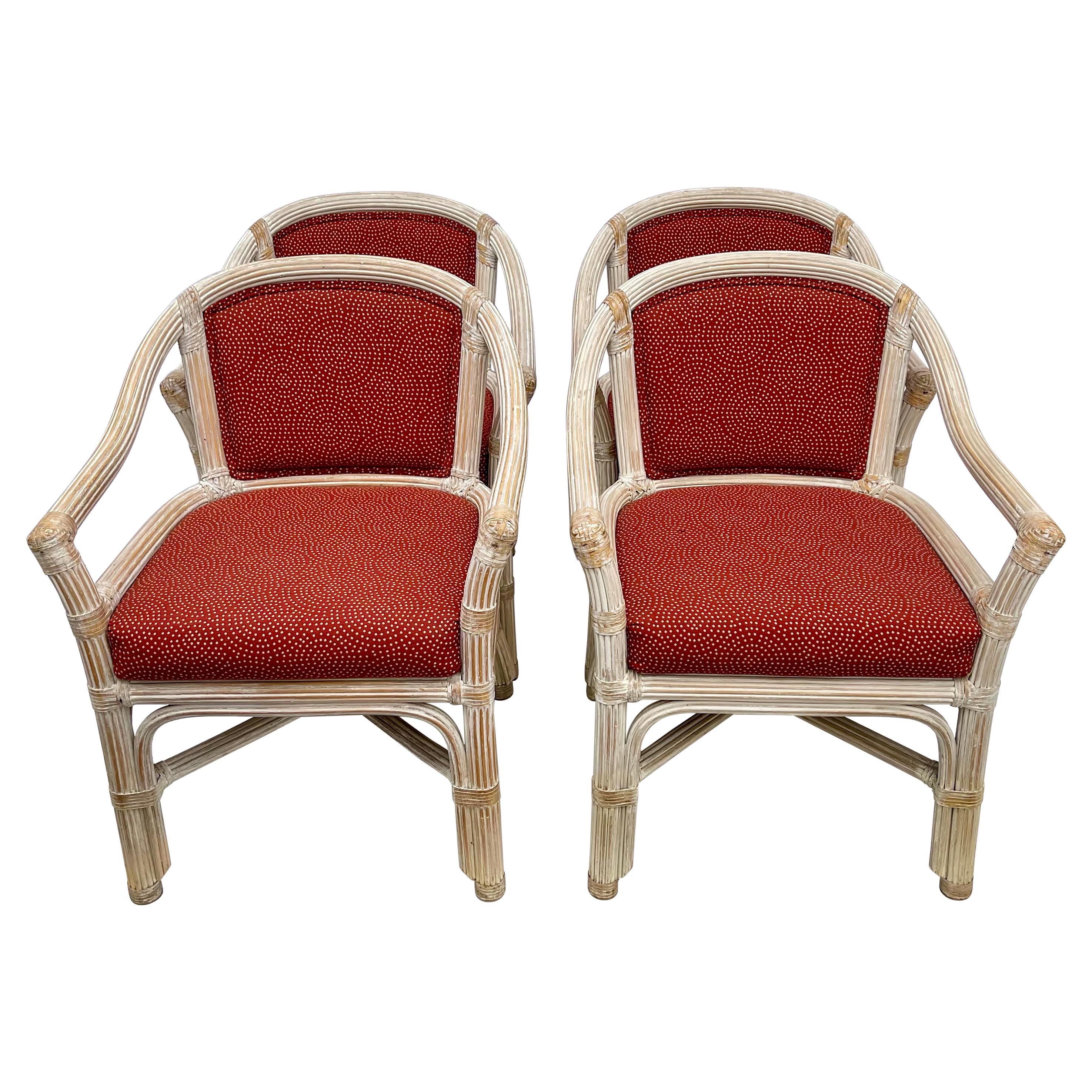 1970s Cerused Reeded Pencil Bamboo Chairs By Henry Link - S/4 For Sale