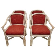 1970s Cerused Reeded Pencil Bamboo Chairs By Henry Link - S/4