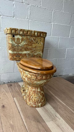 1970s Cesame Italy Porcelain Faux Marble Toilet Italian Modern Hollywood Regency
