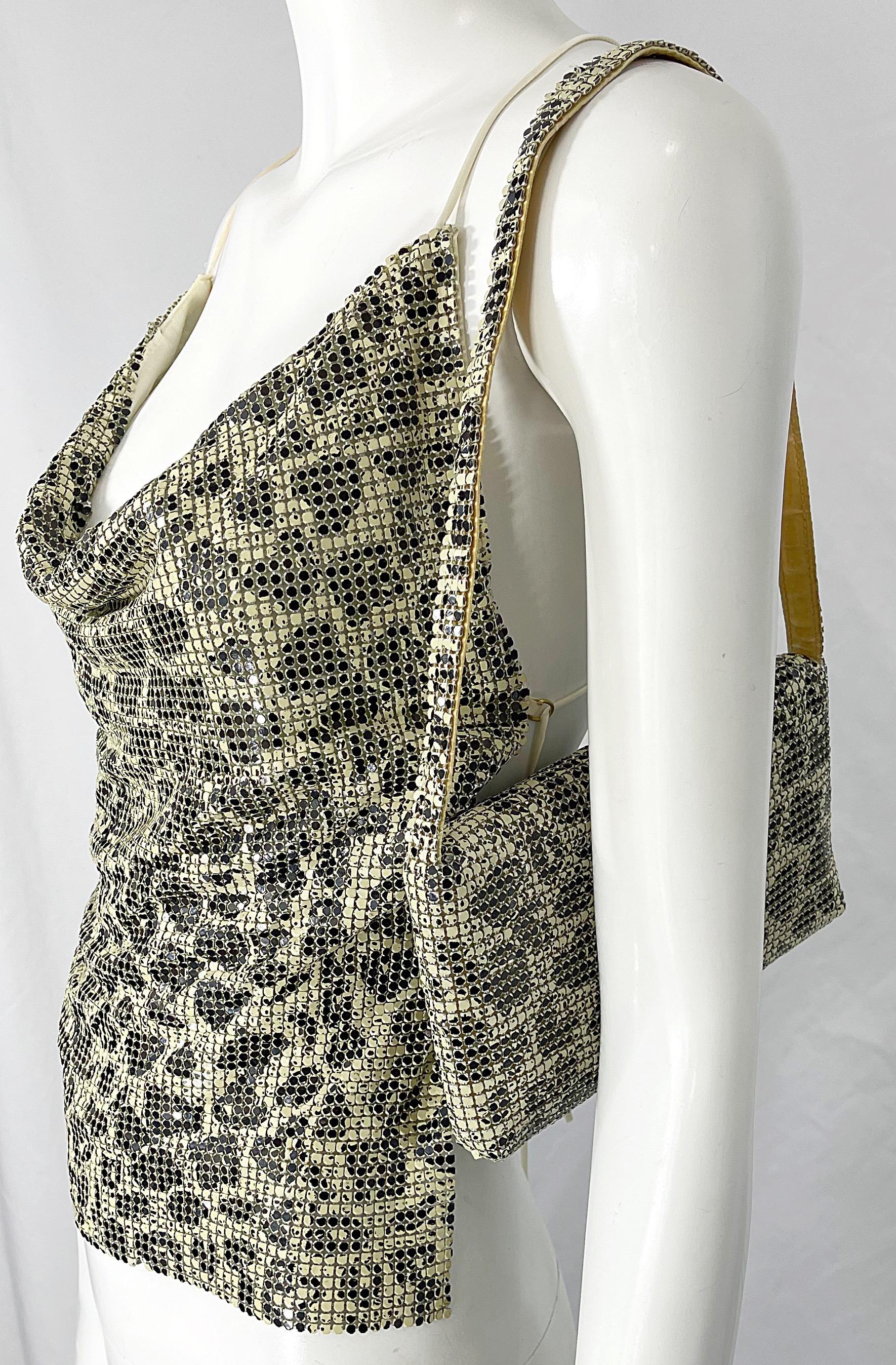 1990s Chainmail Black and White Leopard Animal Print Halter Top and Handbag Set For Sale 2