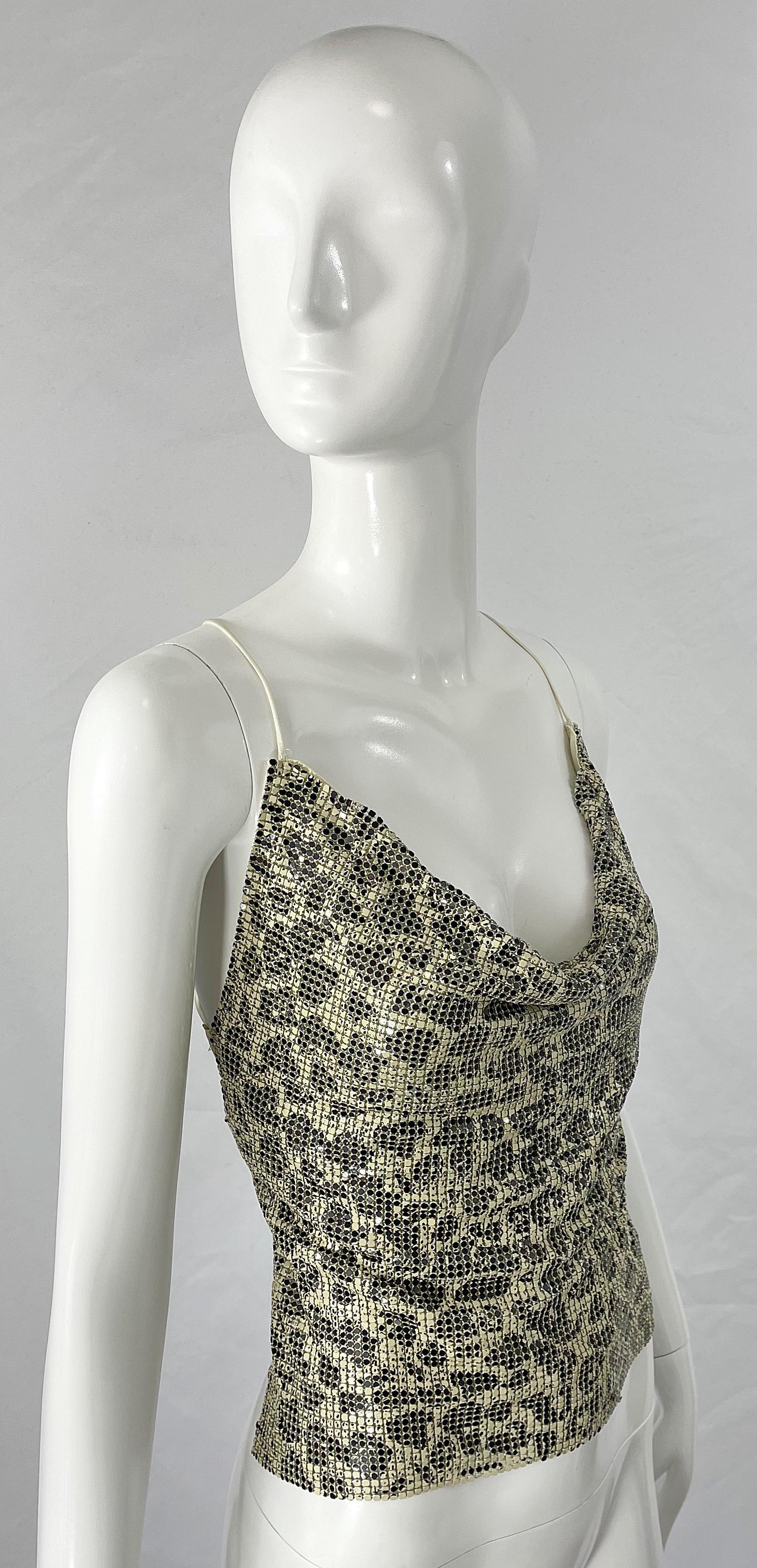 1990s Chainmail Black and White Leopard Animal Print Halter Top and Handbag Set For Sale 3