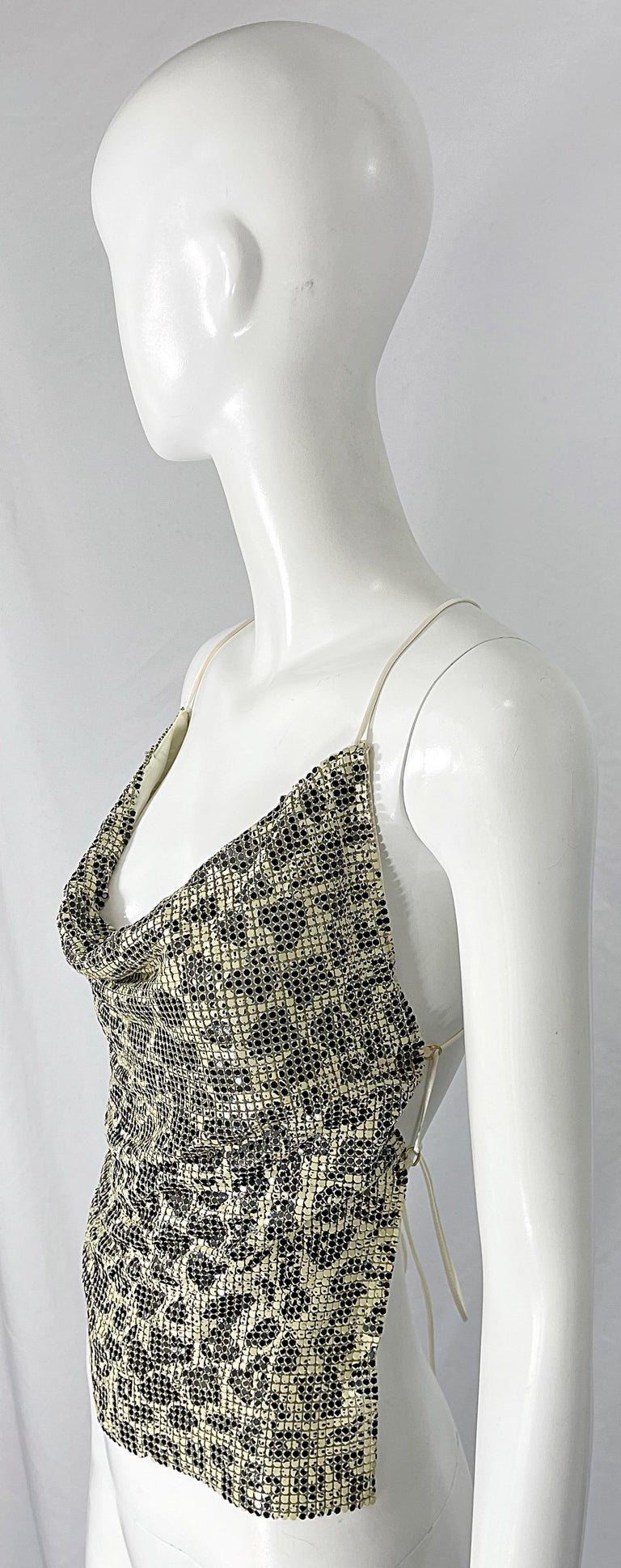 1990s Chainmail Black and White Leopard Animal Print Halter Top and ...