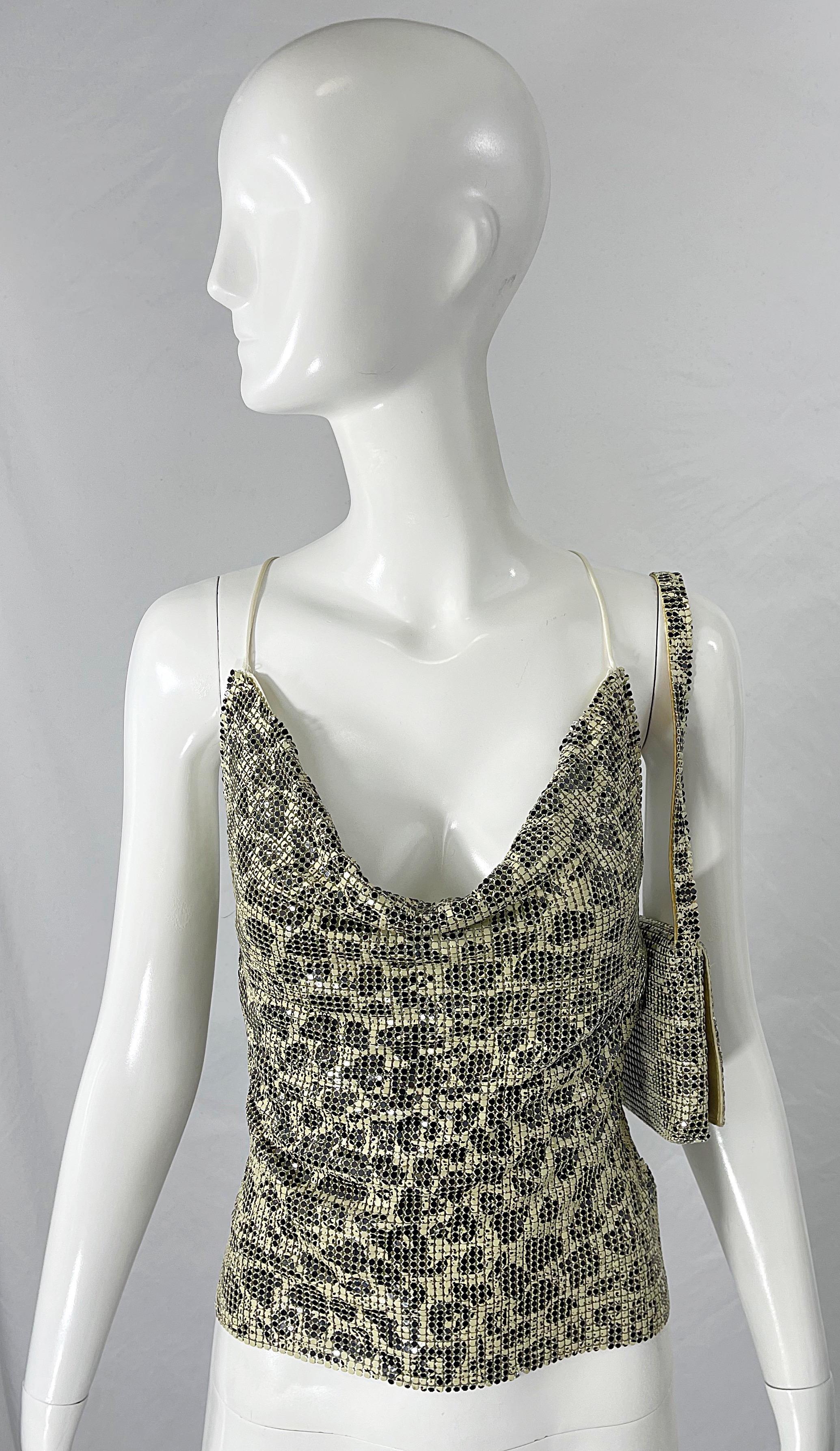 1990s Chainmail Black and White Leopard Animal Print Halter Top and Handbag Set For Sale 6