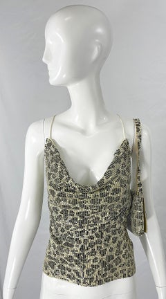 1990s Chainmail Black and White Leopard Animal Print Halter Top and Handbag Set