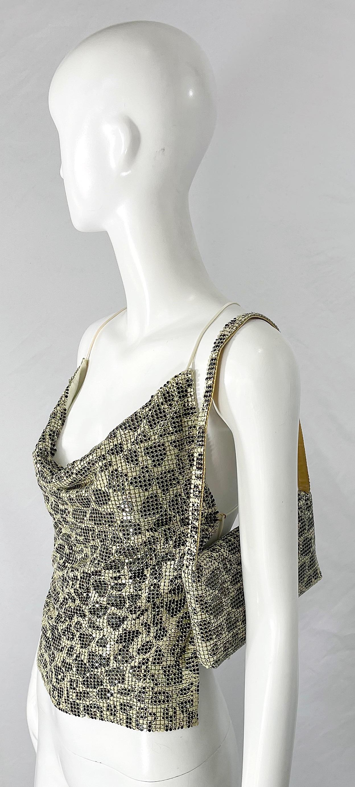 1990er Jahre Kettenhemd Schwarzes und weißes Leoparden-Tierdruck-Halter-Top und Handtasche Damen im Angebot