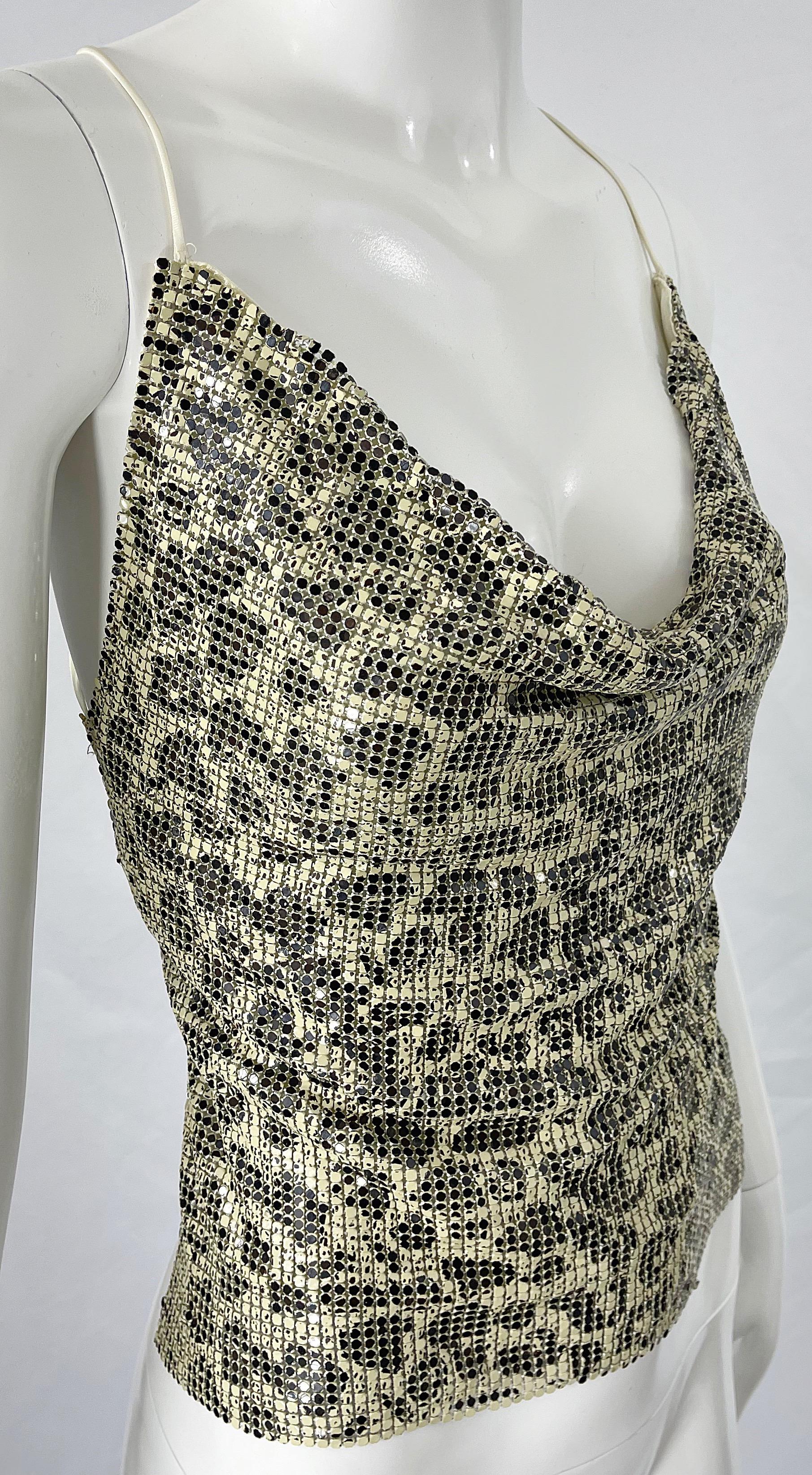 Gray 1990s Chainmail Black and White Leopard Animal Print Halter Top and Handbag Set For Sale