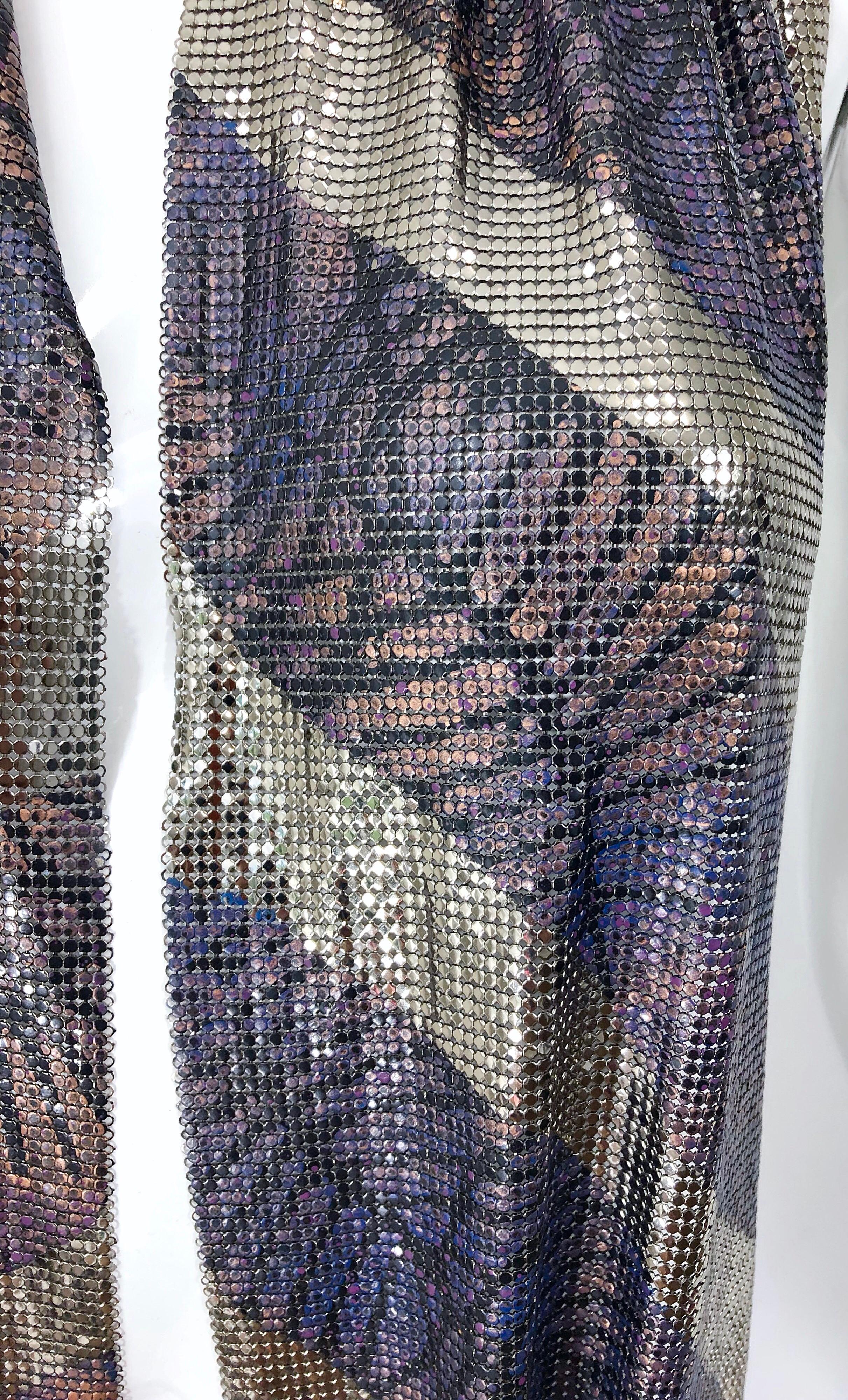 Gray 1970s Chainmail Hand Painted Metal Paco Rabanne Style Vintage 70s Scarf Top For Sale