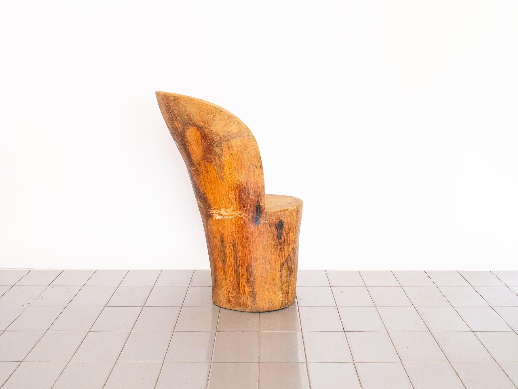 Sculpted solid palmwood trunk chair in the manner of Zanine Caldas, Brazil, 1970s.