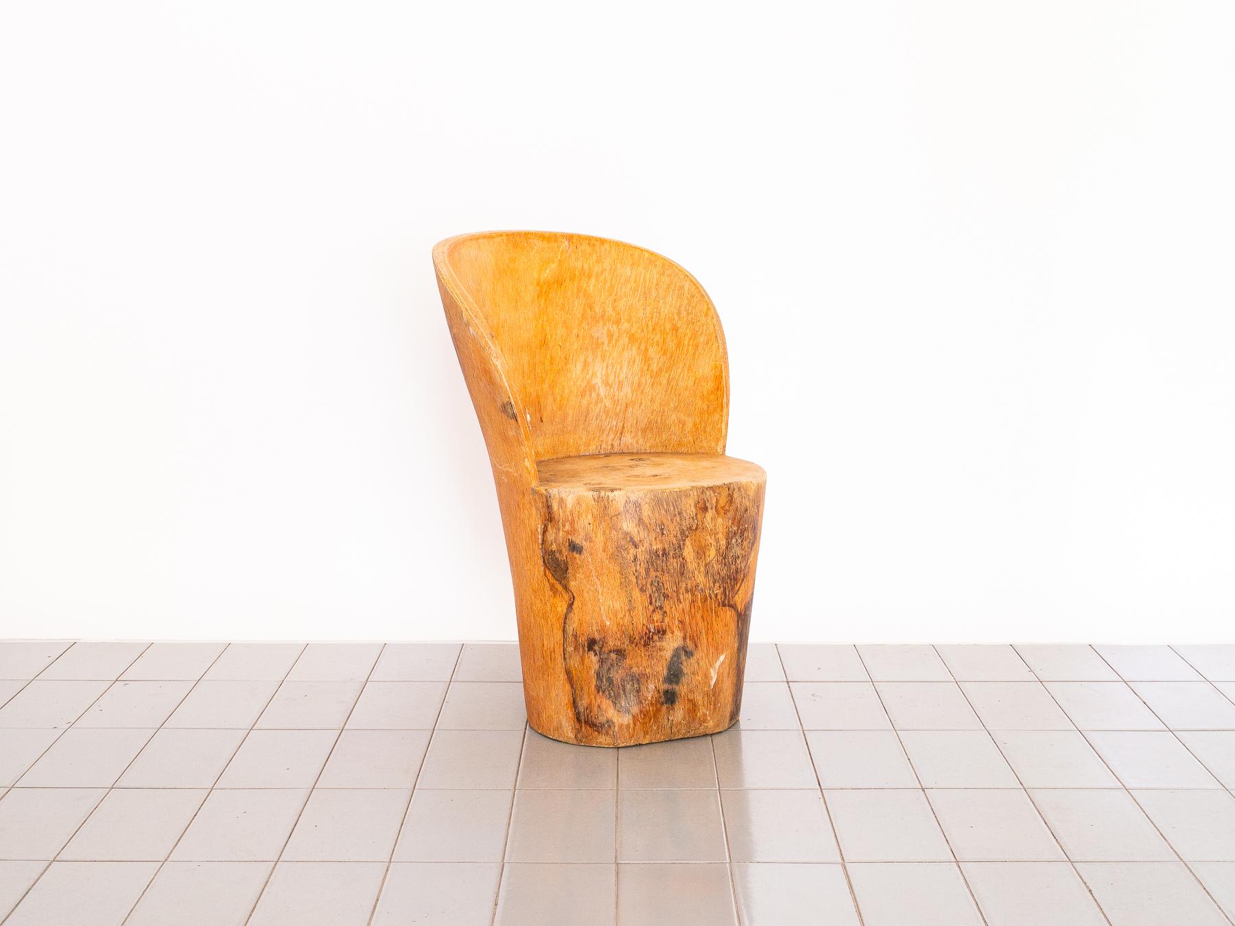 These amazing Palmwood trunk chairs are produced from a single piece of wood, each being unique. The design is reminiscent of the work of the great Brazilian master José Zanine Caldas. Beautiful patina on all. We have four units, each in a separate