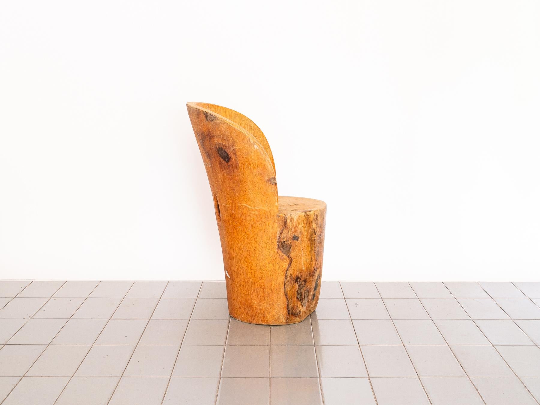 Mid-Century Modern 1970s Chair in Solid Palmwood Trunk, in the Manner of Zanine Caldas, Brazil