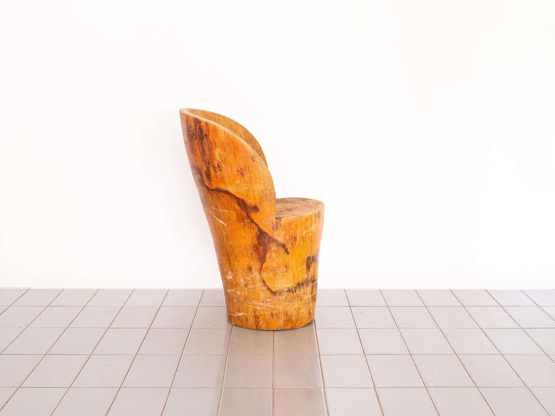 Mid-Century Modern 1970s Chair in Solid Palmwood Trunk, in the Manner of Zanine Caldas, Brazil