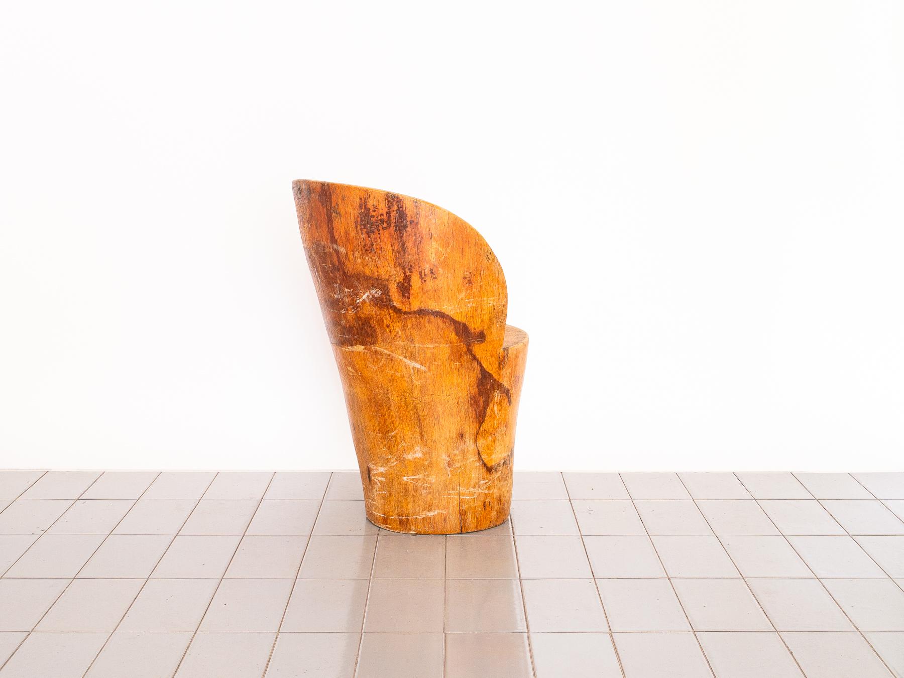 Brazilian 1970s Chair in Solid Palmwood Trunk, in the Manner of Zanine Caldas, Brazil