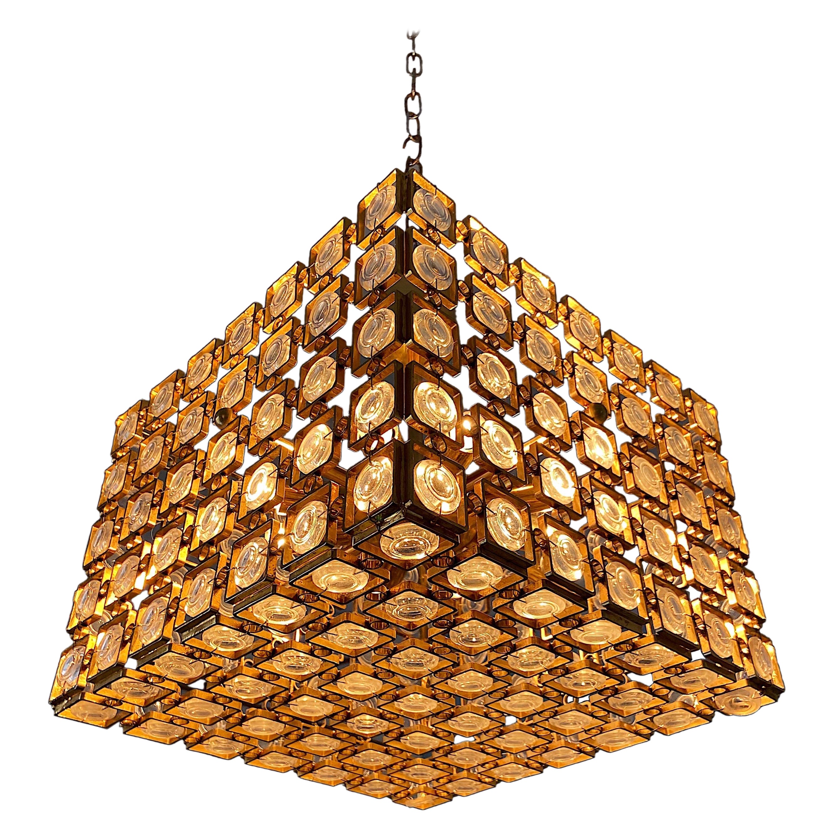 Lustre des années 1970 conçu par Gaetano Sciolari, Italie