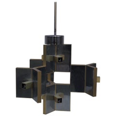 1970s Chandelier in Chromed Aluminum and Brass