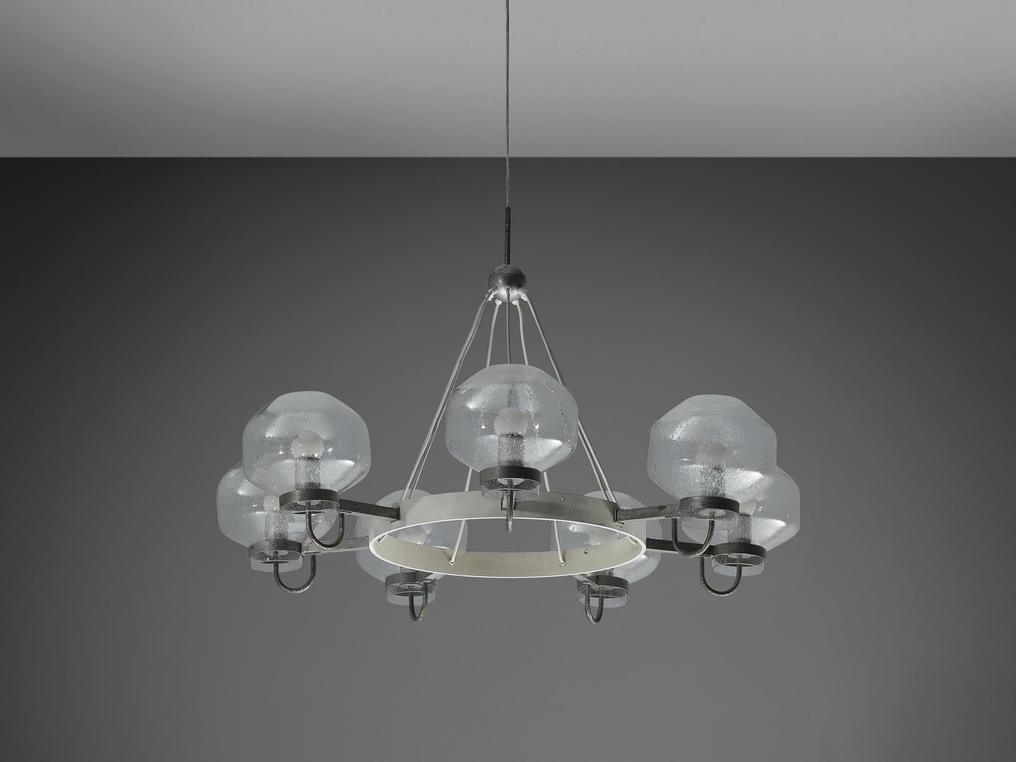 1970s Chandelier in Silver-Colored Metal & Blown Glass For Sale 4