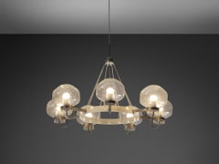 1970s Chandelier in Silver-Colored Metal & Blown Glass