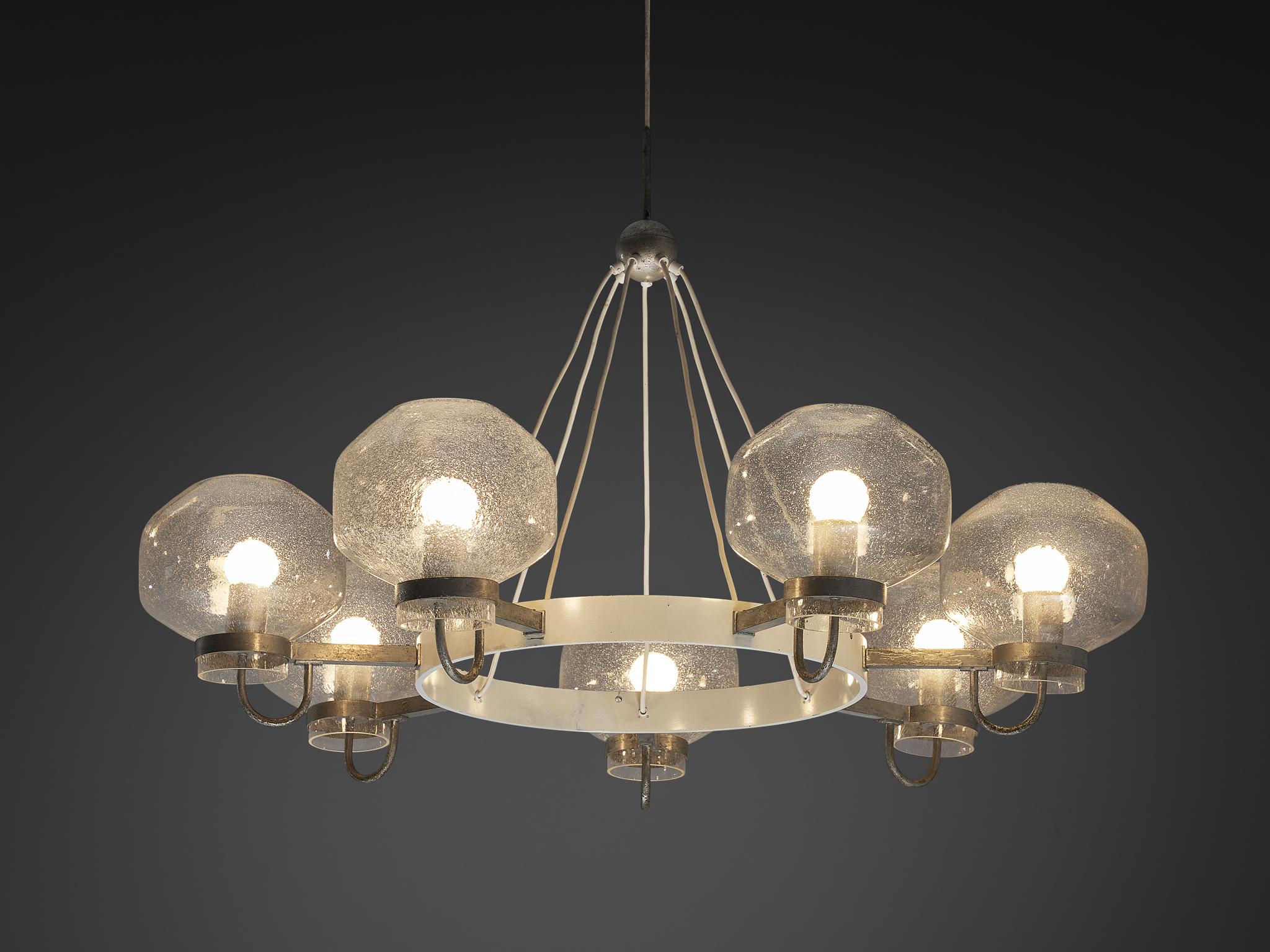 Post-Modern 1970s Chandelier in Silver-Colored Metal & Blown Glass For Sale
