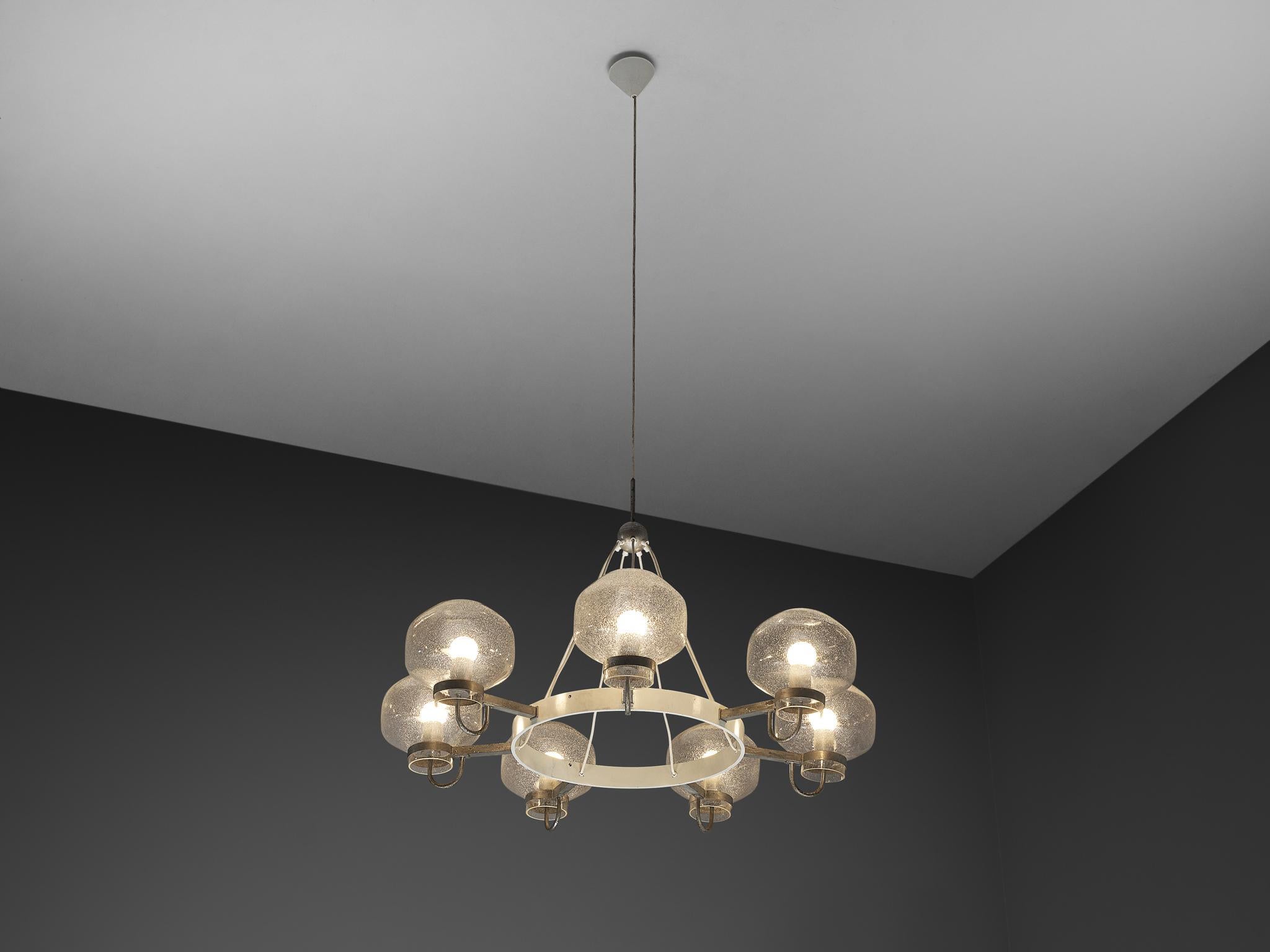 European 1970s Chandelier in Silver-Colored Metal & Blown Glass For Sale