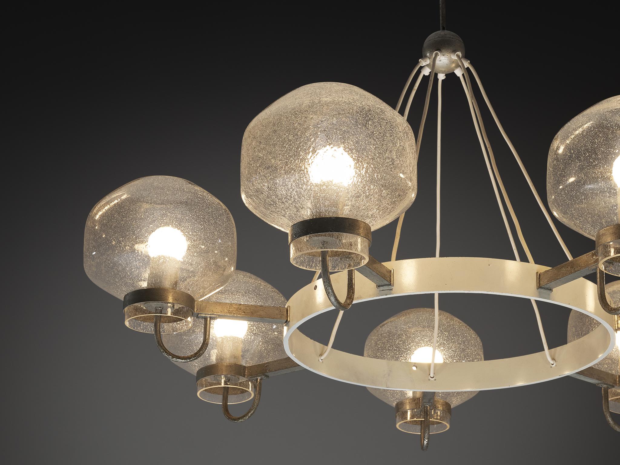 1970s Chandelier in Silver-Colored Metal & Blown Glass In Good Condition For Sale In Waalwijk, NL