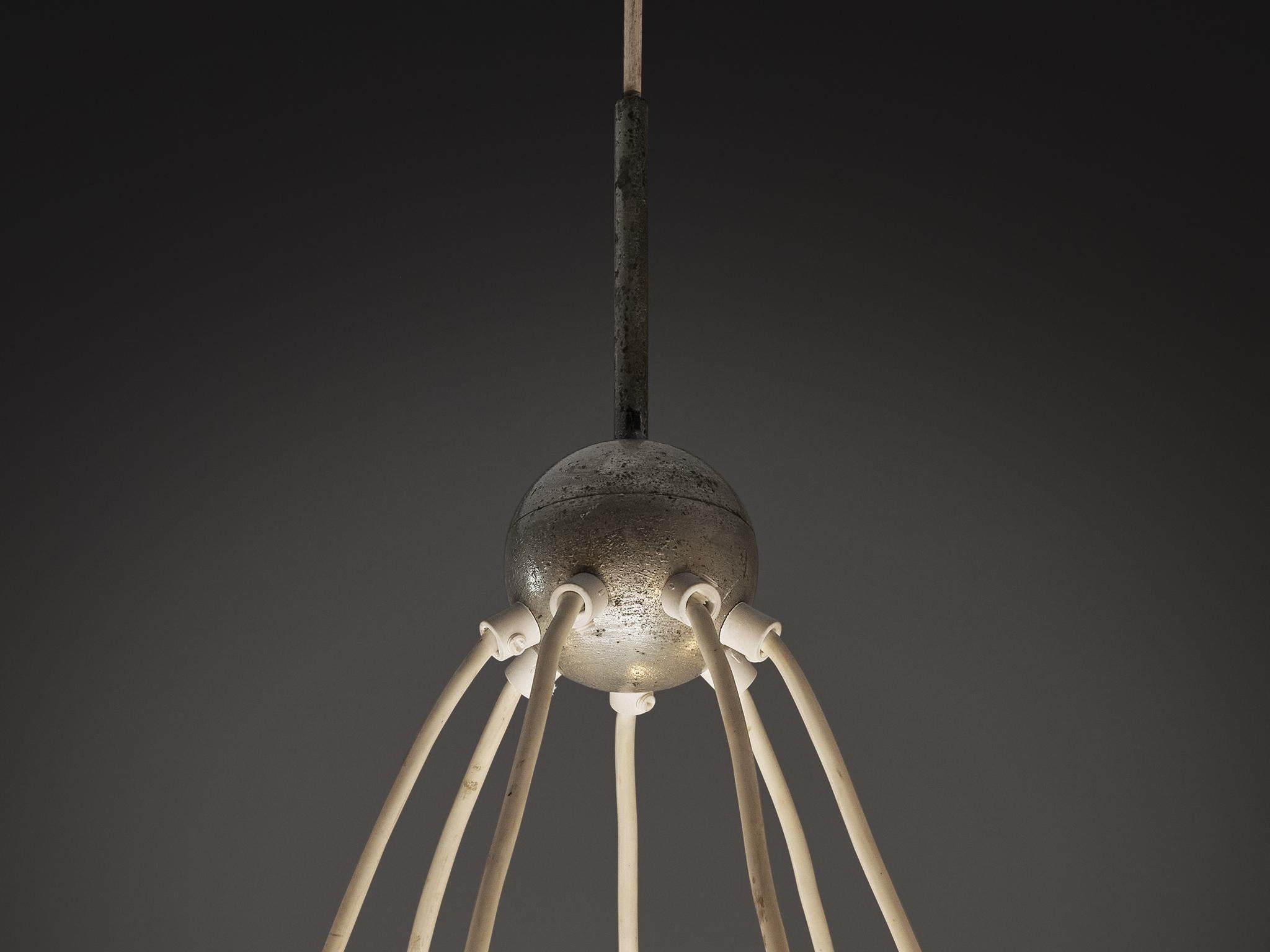 Late 20th Century 1970s Chandelier in Silver-Colored Metal & Blown Glass For Sale