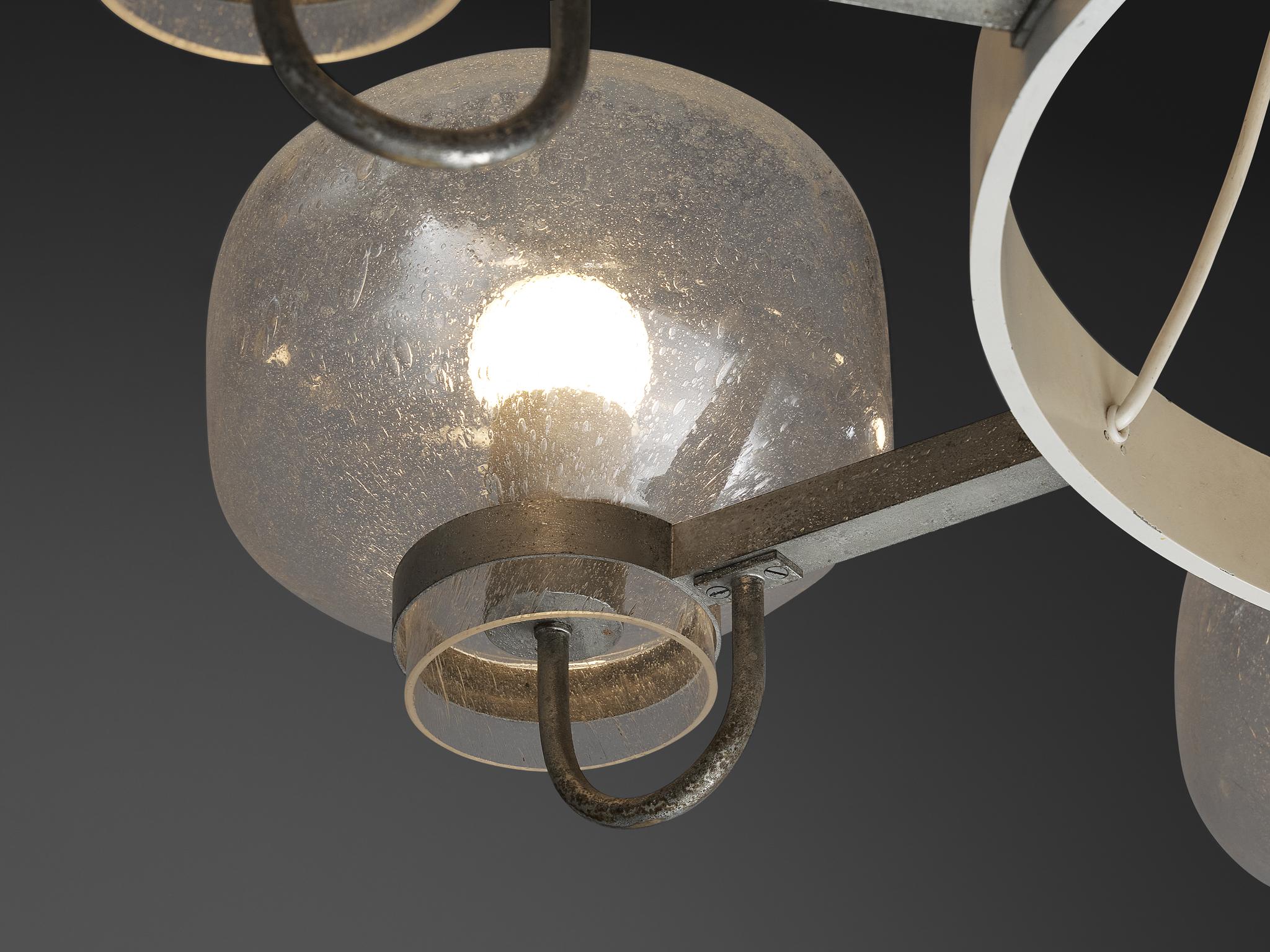 1970s Chandelier in Silver-Colored Metal & Blown Glass For Sale 2