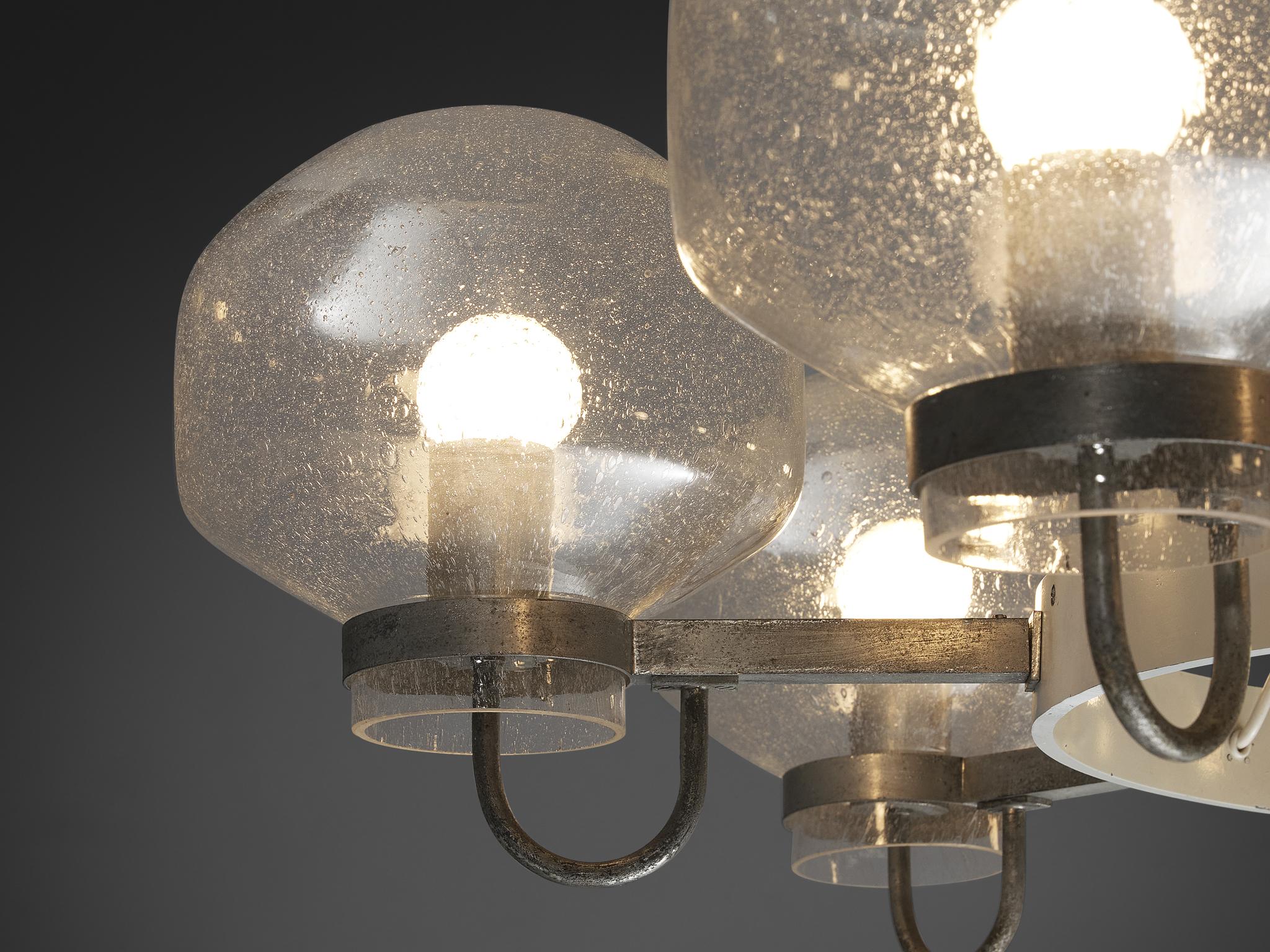 1970s Chandelier in Silver-Colored Metal & Blown Glass For Sale 3
