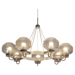 1970s Chandelier in Silver-Colored Metal & Blown Glass