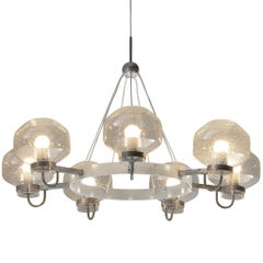 1970s Chandelier in Silver-Colored Metal & Blown Glass