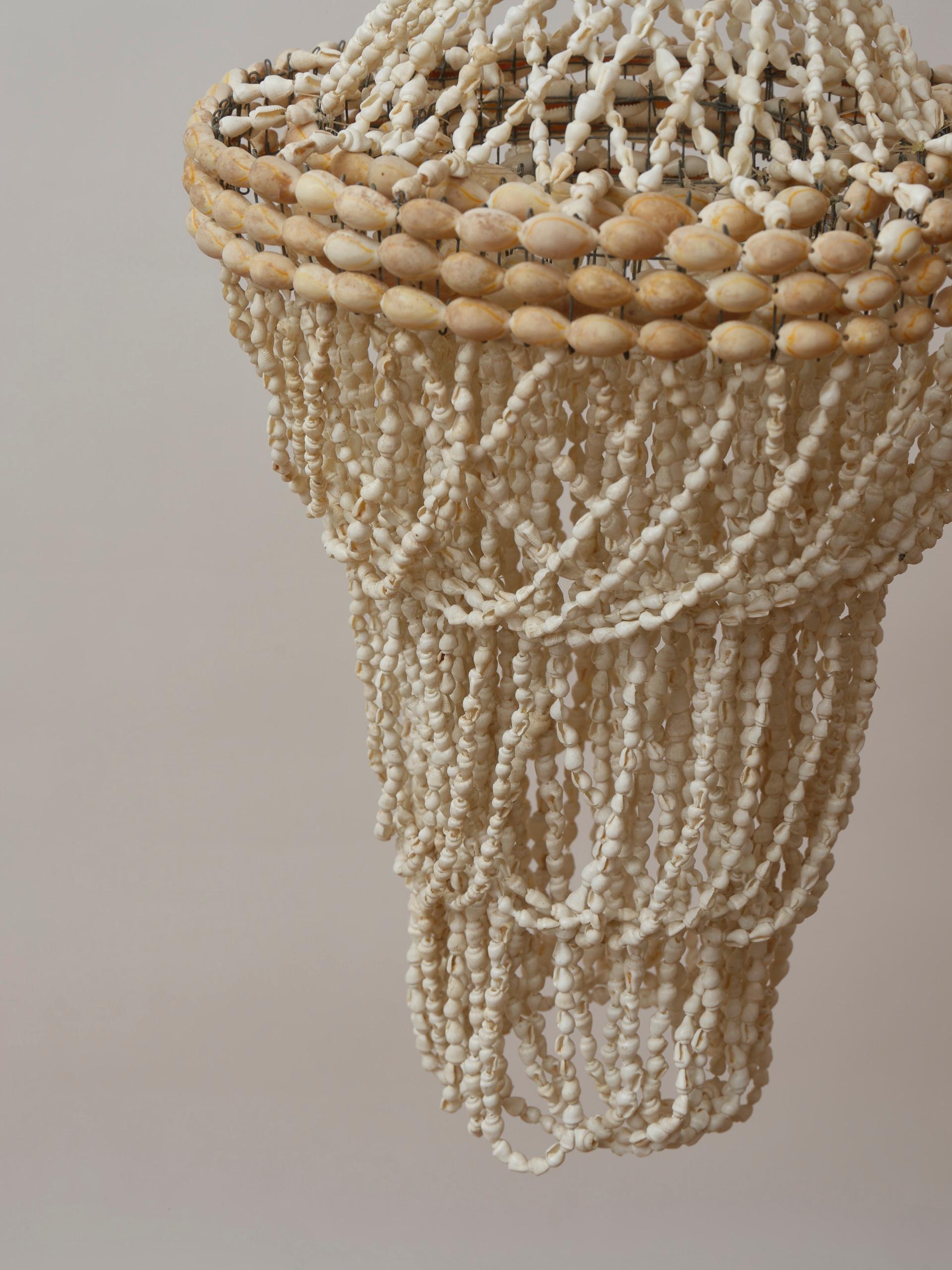 European 1970s chandelier in strings of natural shells For Sale