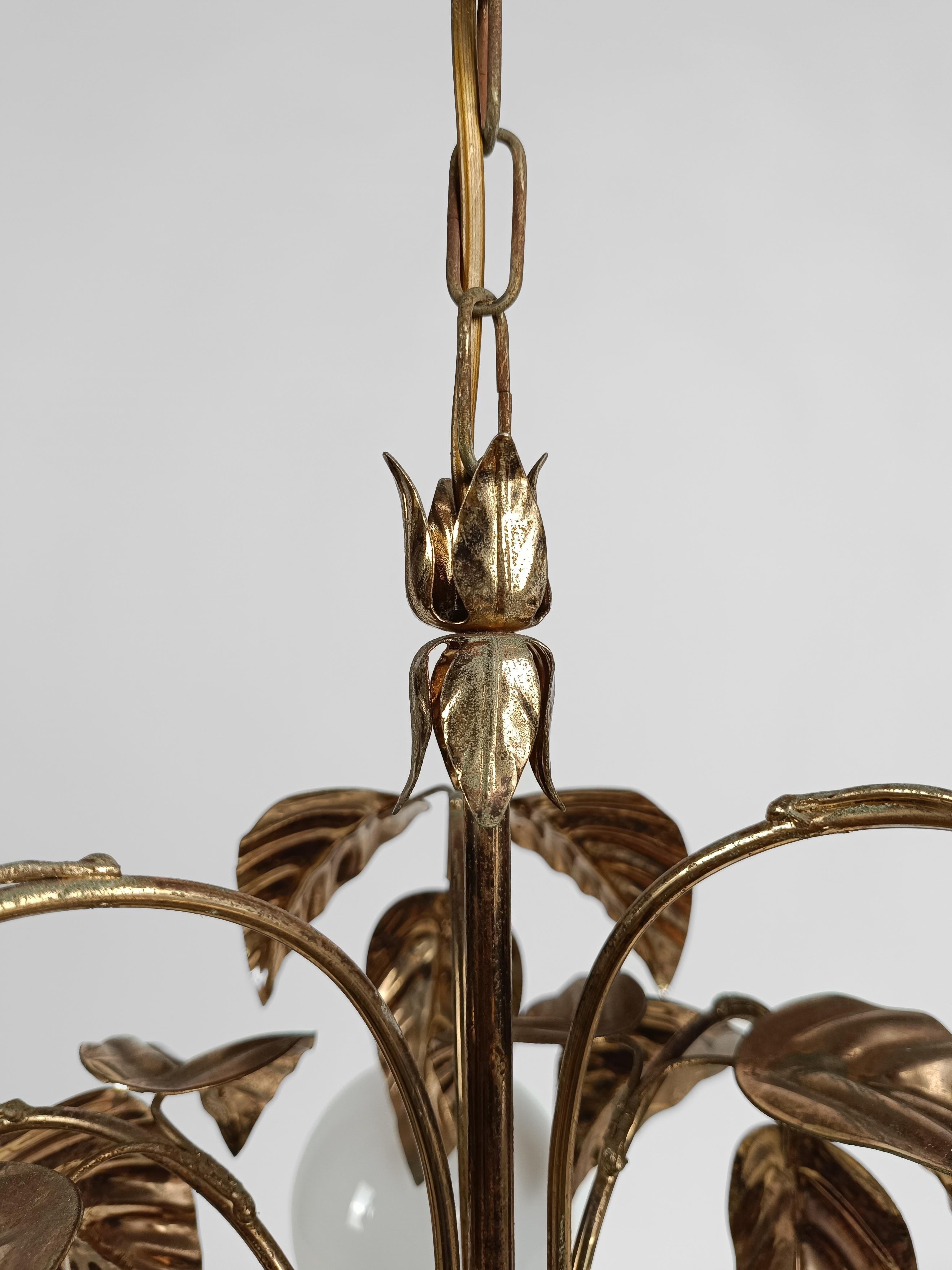 1970s Chandelier in the style of Hans Kögl with Gilded Leaves and White Opaline For Sale 5
