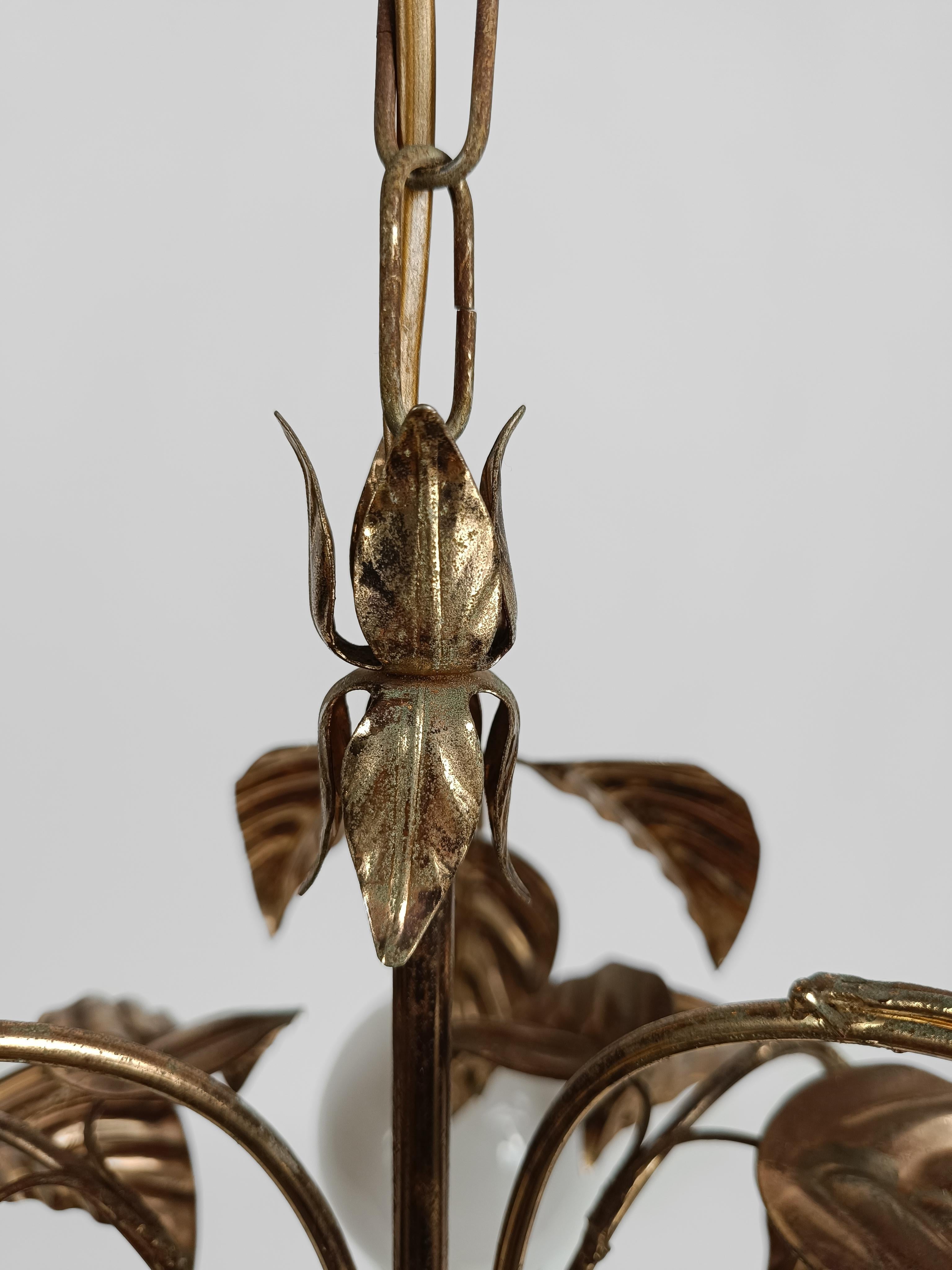 1970s Chandelier in the style of Hans Kögl with Gilded Leaves and White Opaline For Sale 10