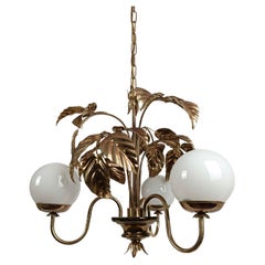 1970s Chandelier in the style of Hans Kögl with Gilded Leaves and White Opaline