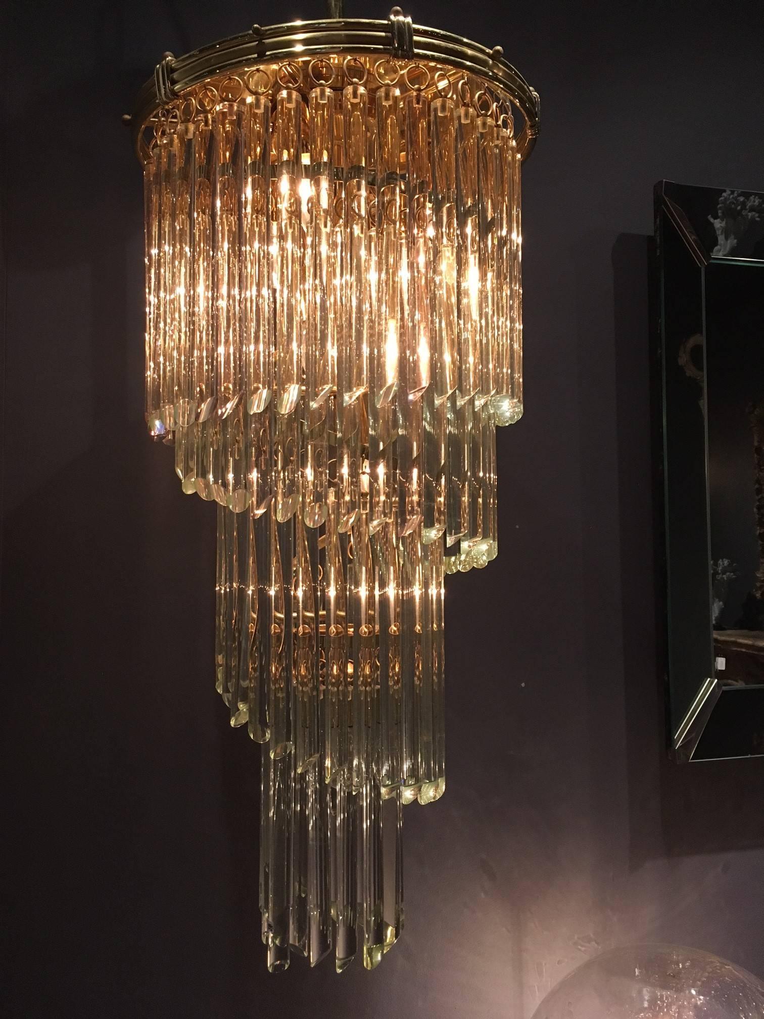 Brass 1970s Chandelier in the Style of Venini For Sale