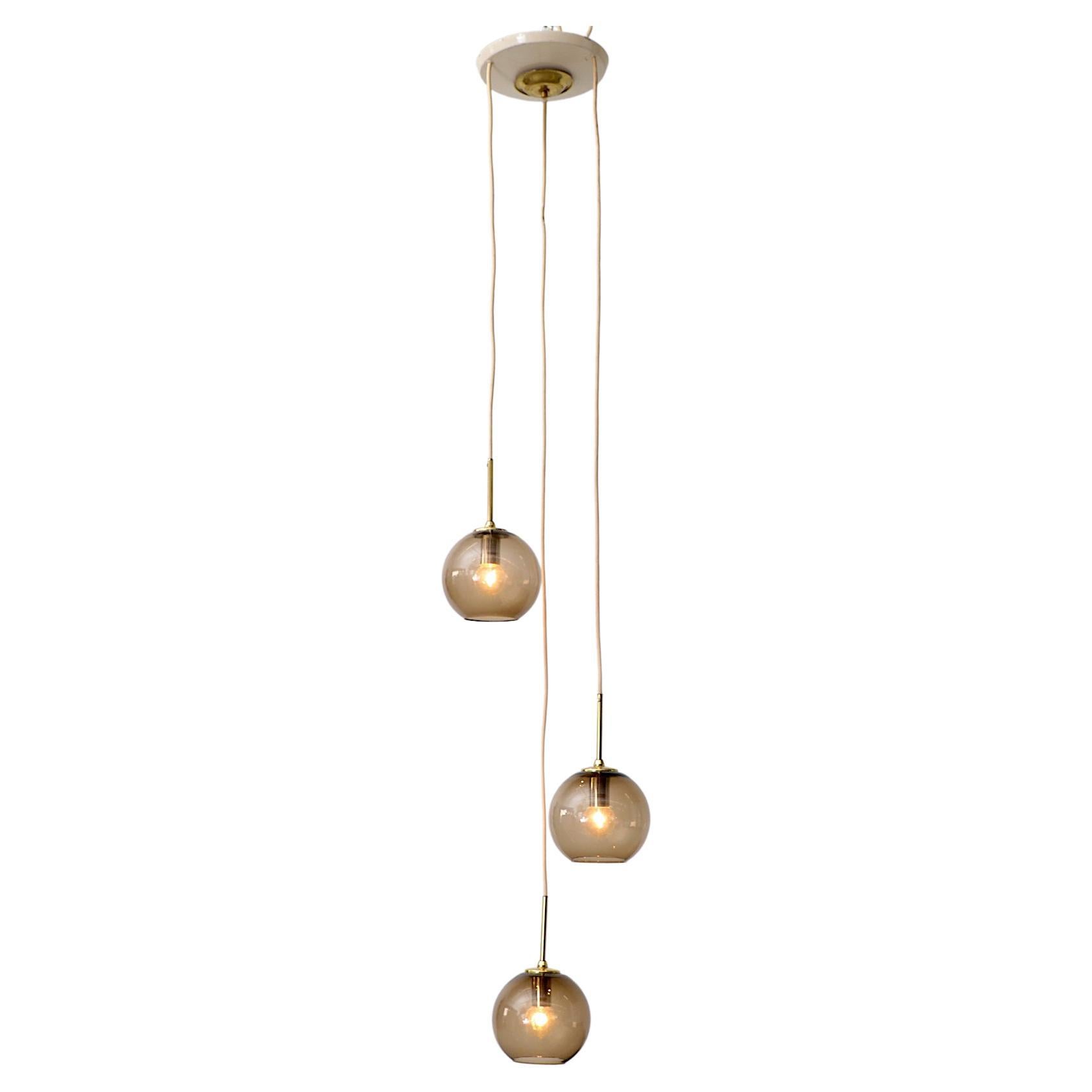 1970s Chandelier with 3 Smoked Glass Globes